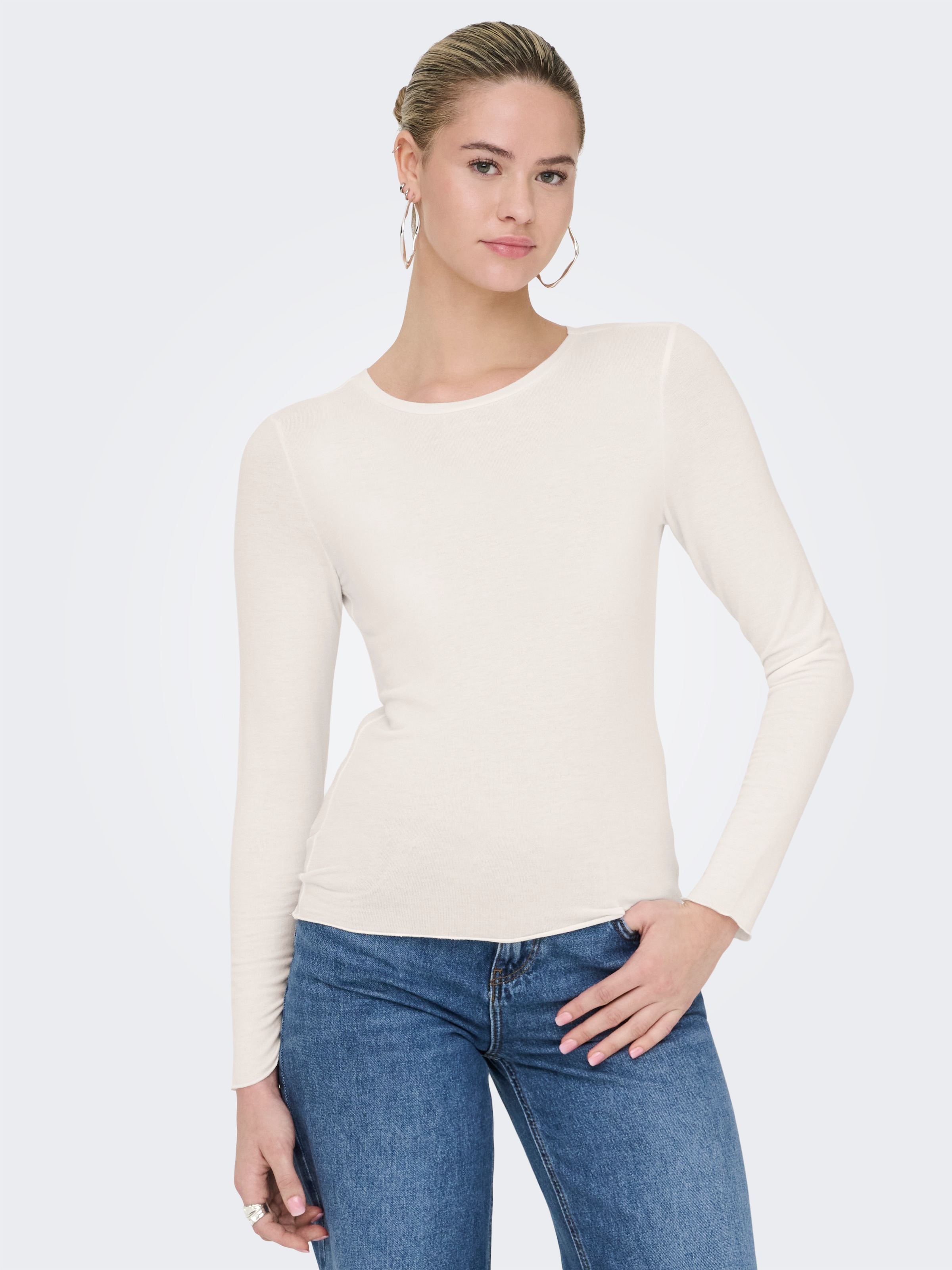 ONLY Langarmshirt »ONLVIRRO O NECK L/S TOP BOX JRS« Materialmix, regular fit