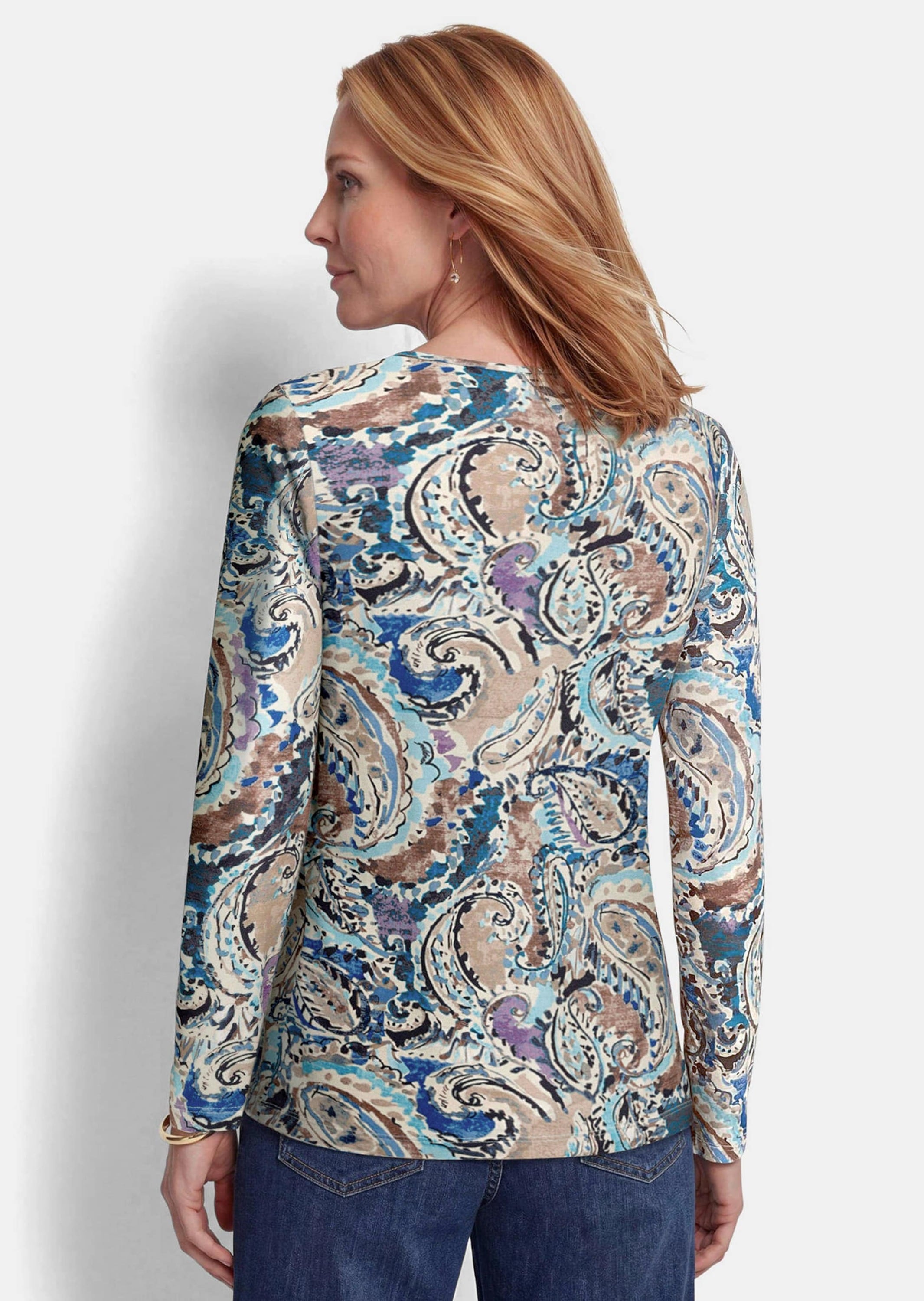 GOLDNER Print-Shirt »Paisleyshirt mit Schmuckdetail« Zierteil am Ausschnitt