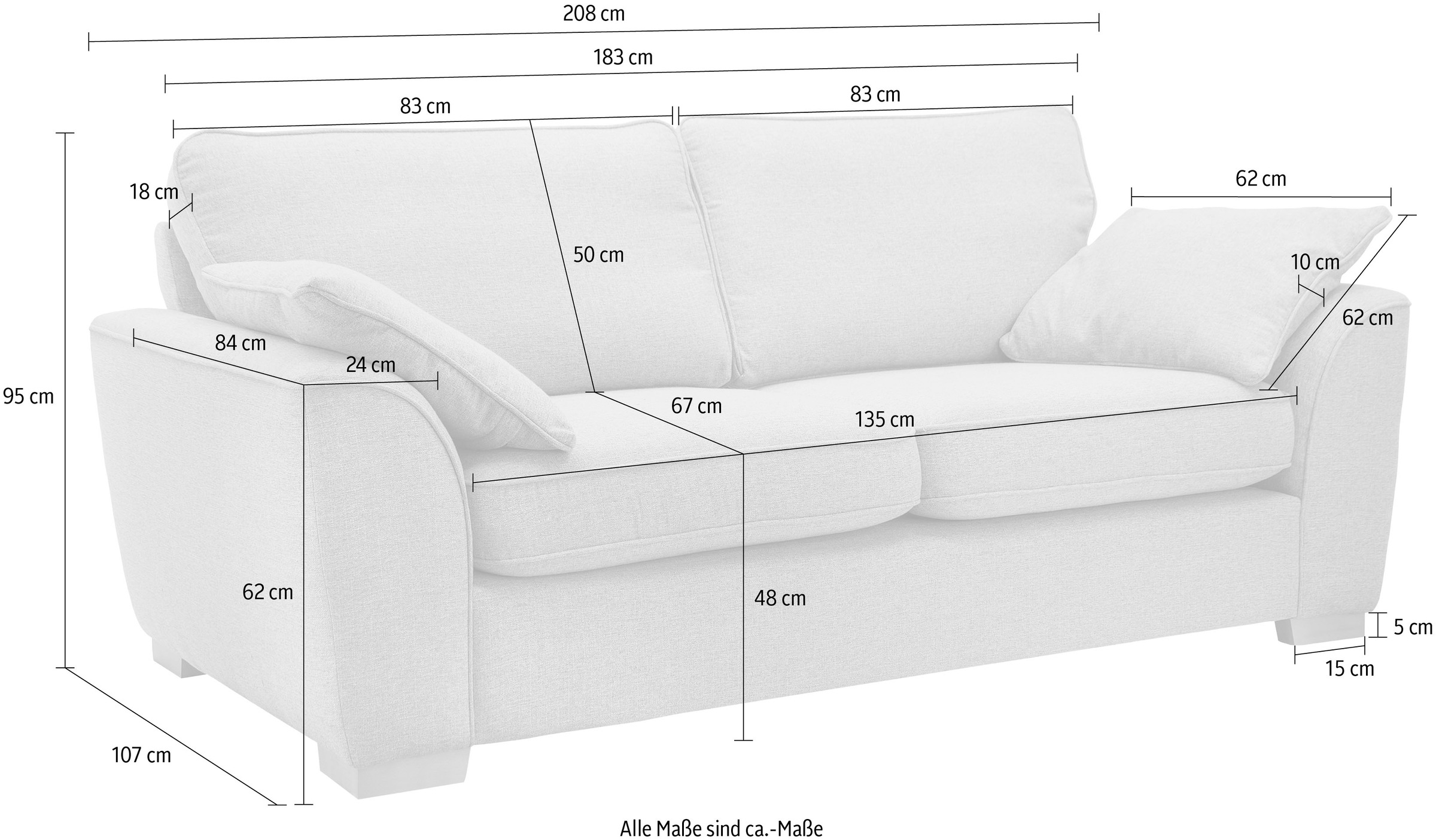 Home affaire 3-Sitzer »Savoy« gemütliches Sofa mit vielen Kissen, in 2 Bezugsqualitäten