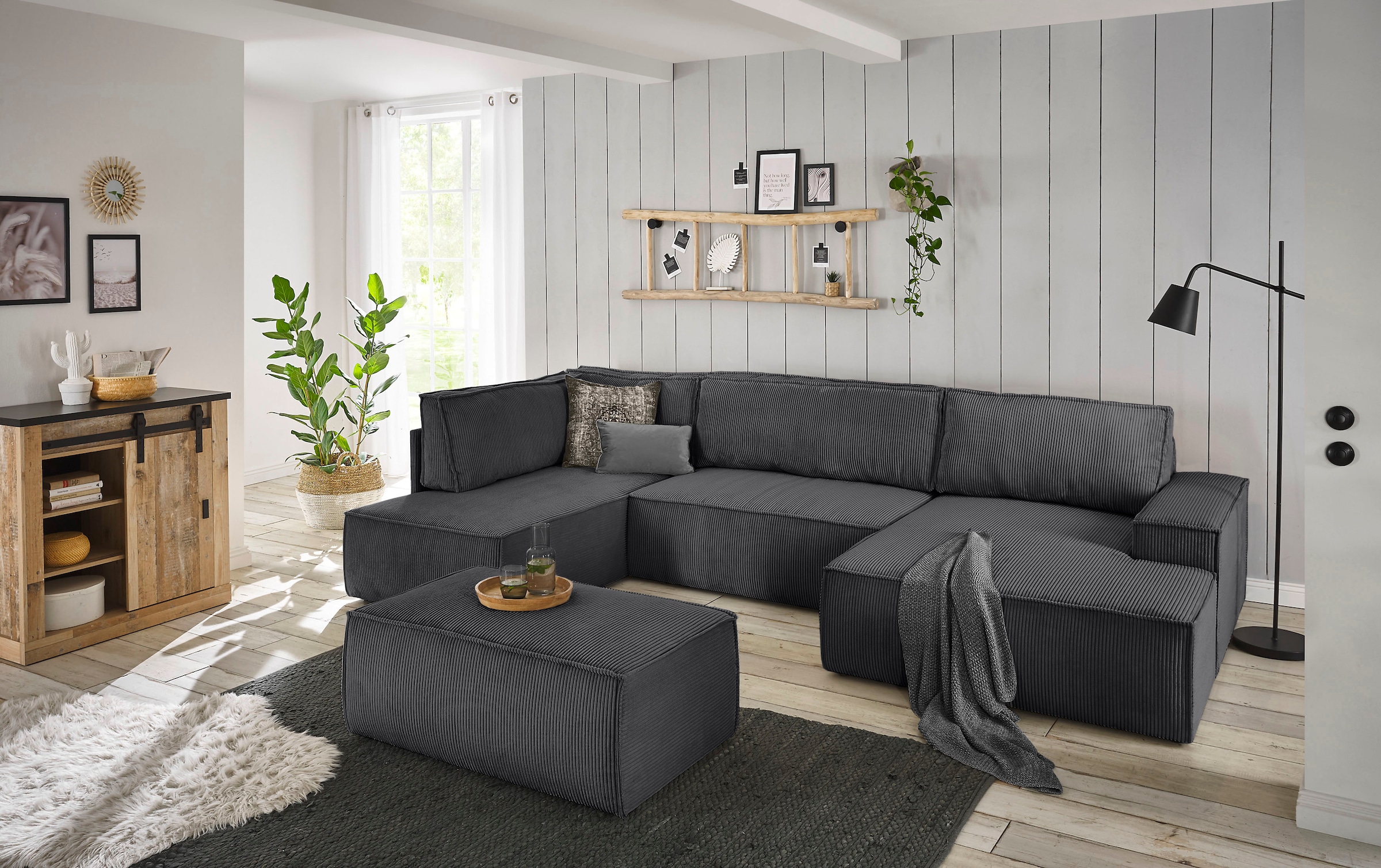 Home affaire Hocker »SHERWOOD, Polsterhocker in 3 Stoffarten verfügbar« passend zur Polster-Serie SHERWOOD