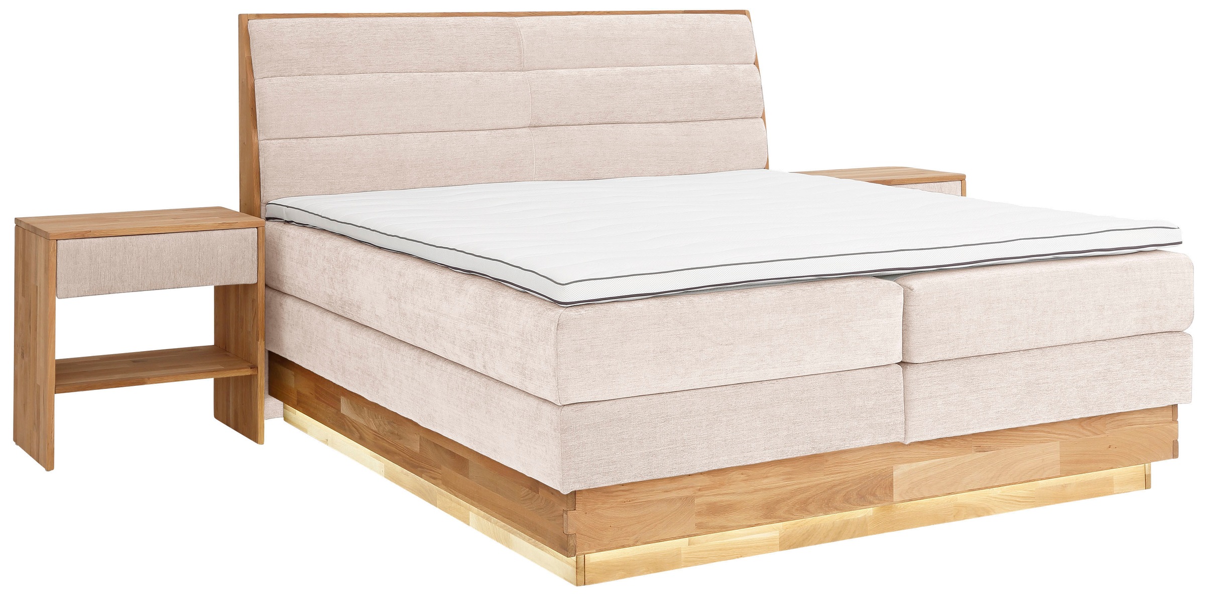 OTTO products Boxspringbett, LED-Beleuchtung, mit zertifizierten, recycelten Bezugsstoffen