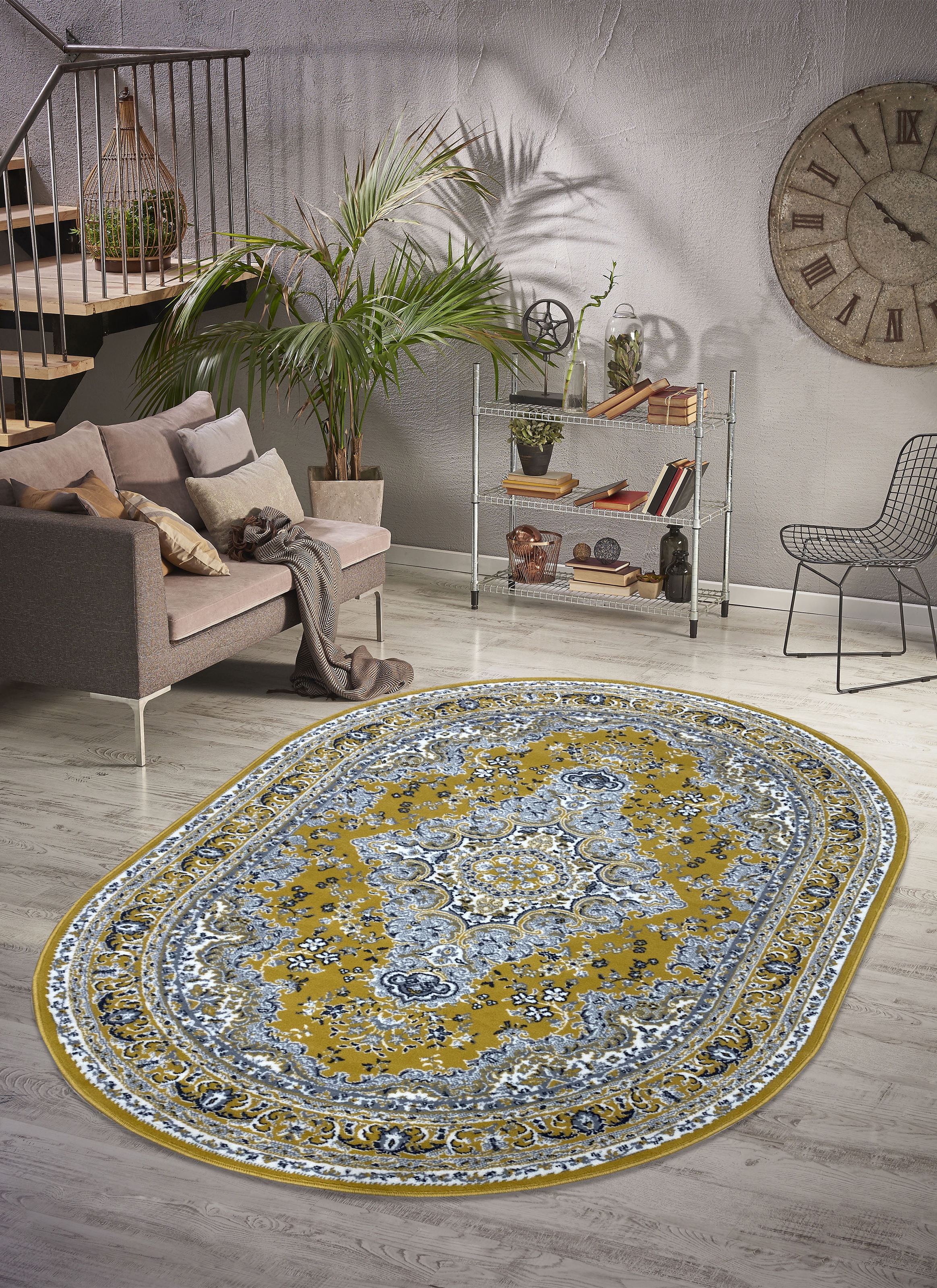 my home Teppich »Oriental, Made in Belgium«, oval, 7 mm Höhe, Orient-Optik, mit Bordüre, Kurzflor, pflegeleicht, elegant