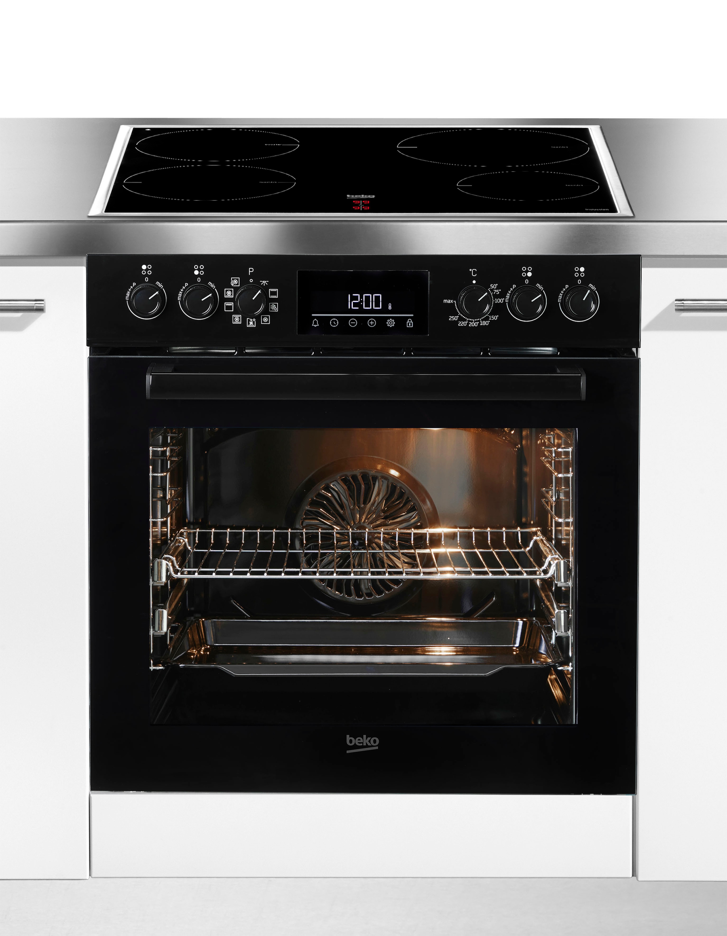 BEKO Induktions Herd-Set »BBUM17341BE«, mit 2-fach-Teleskopauszug, (Set), Heißluft mit Ringheizkörper
