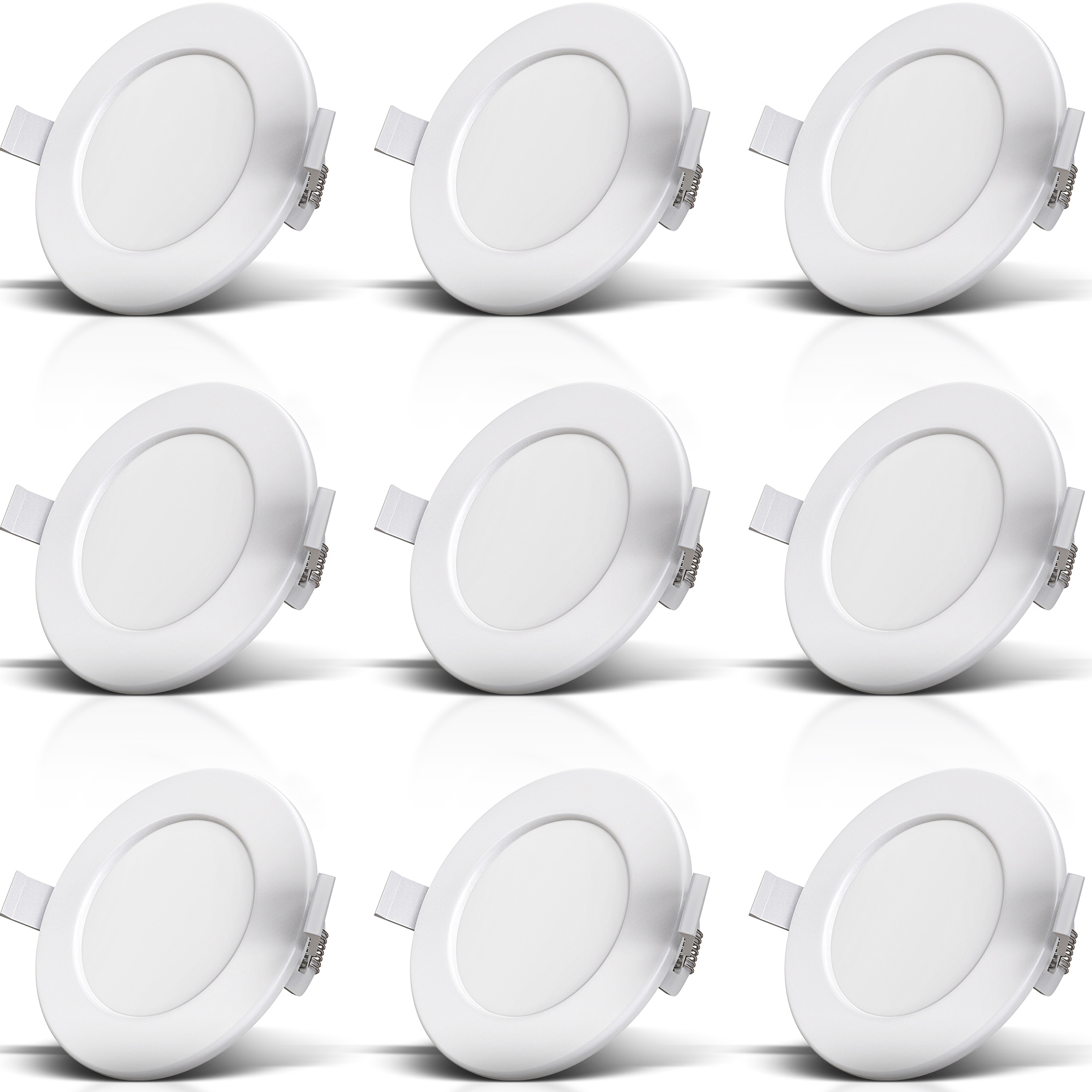 B.K.Licht LED Einbauleuchte, ultraflaches 9er-Set, Inkl. LED-Modul, 6 Watt, 450 Lumen, 3.000 Kelvin, nicht dimmbar