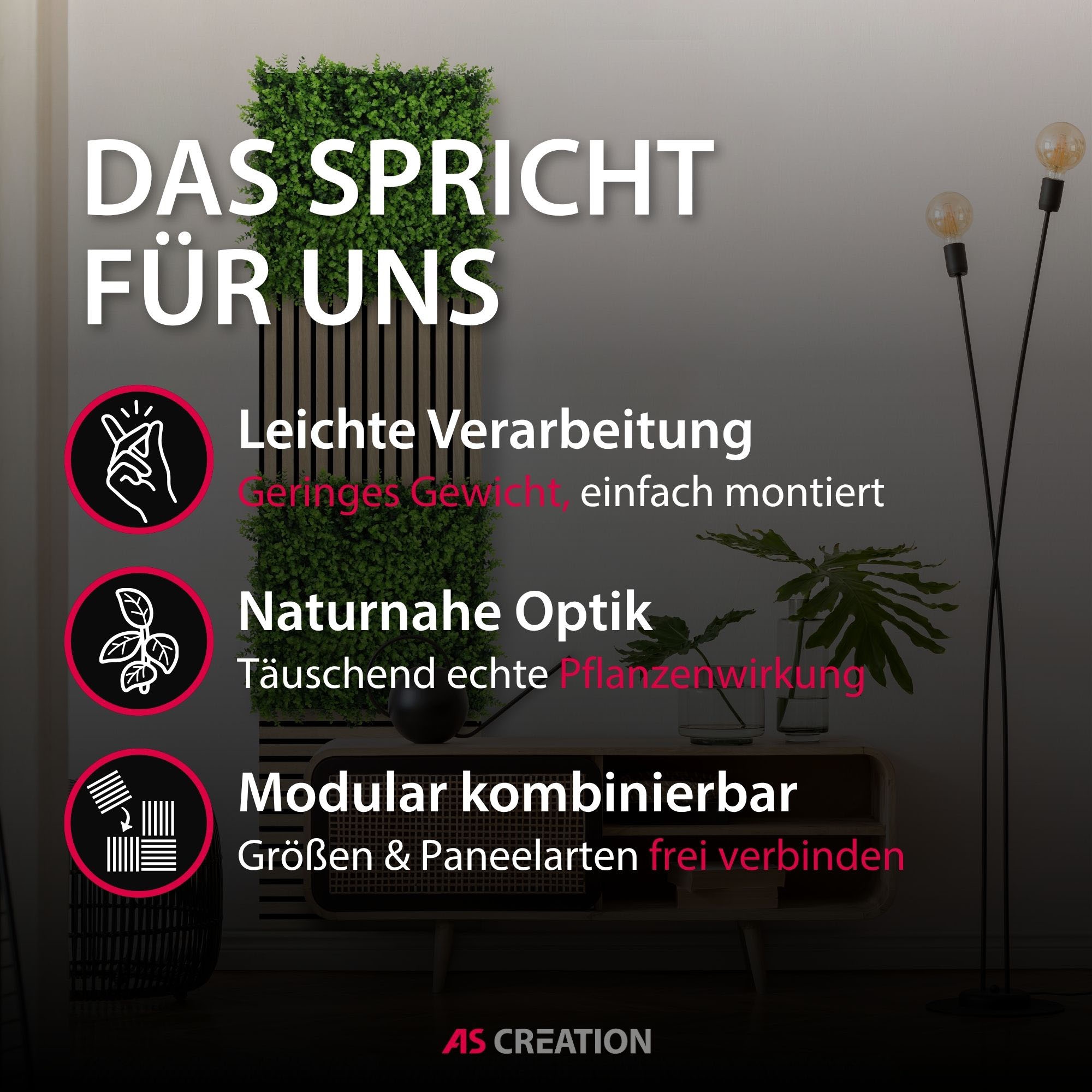Architects Paper Wandpaneel »A.S. Création Modular Wall Wandpaneel Pflanzenoptik« 1 tlg. Kunstpflanzen auf rPET-Filz für farbstarke botanische 3D-Wände