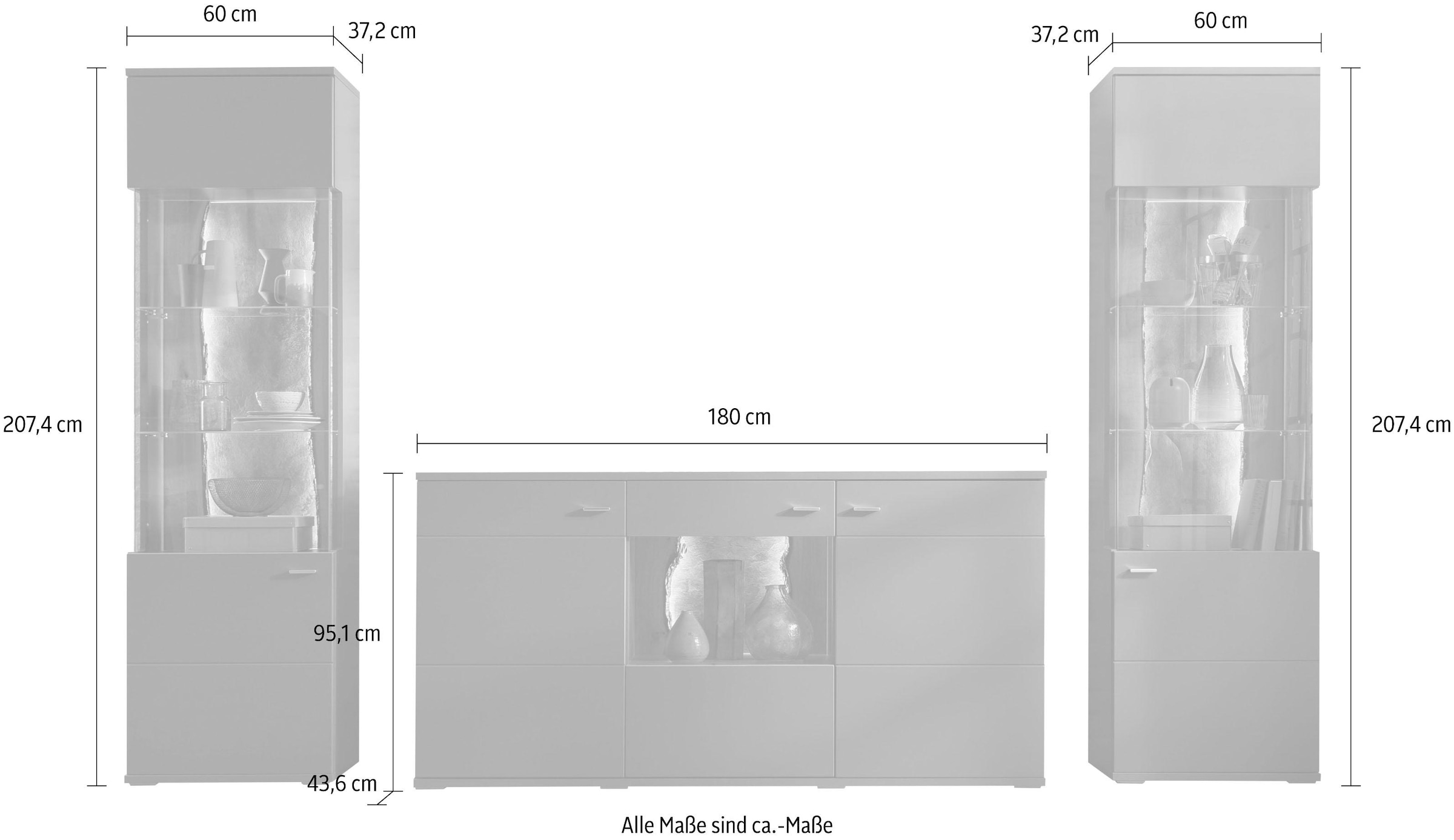 set one by Musterring Wohnwand »TACOMA«, (Set, 3 St.), Typ 11, mit 2  Vitrinen kaufen bei OTTO