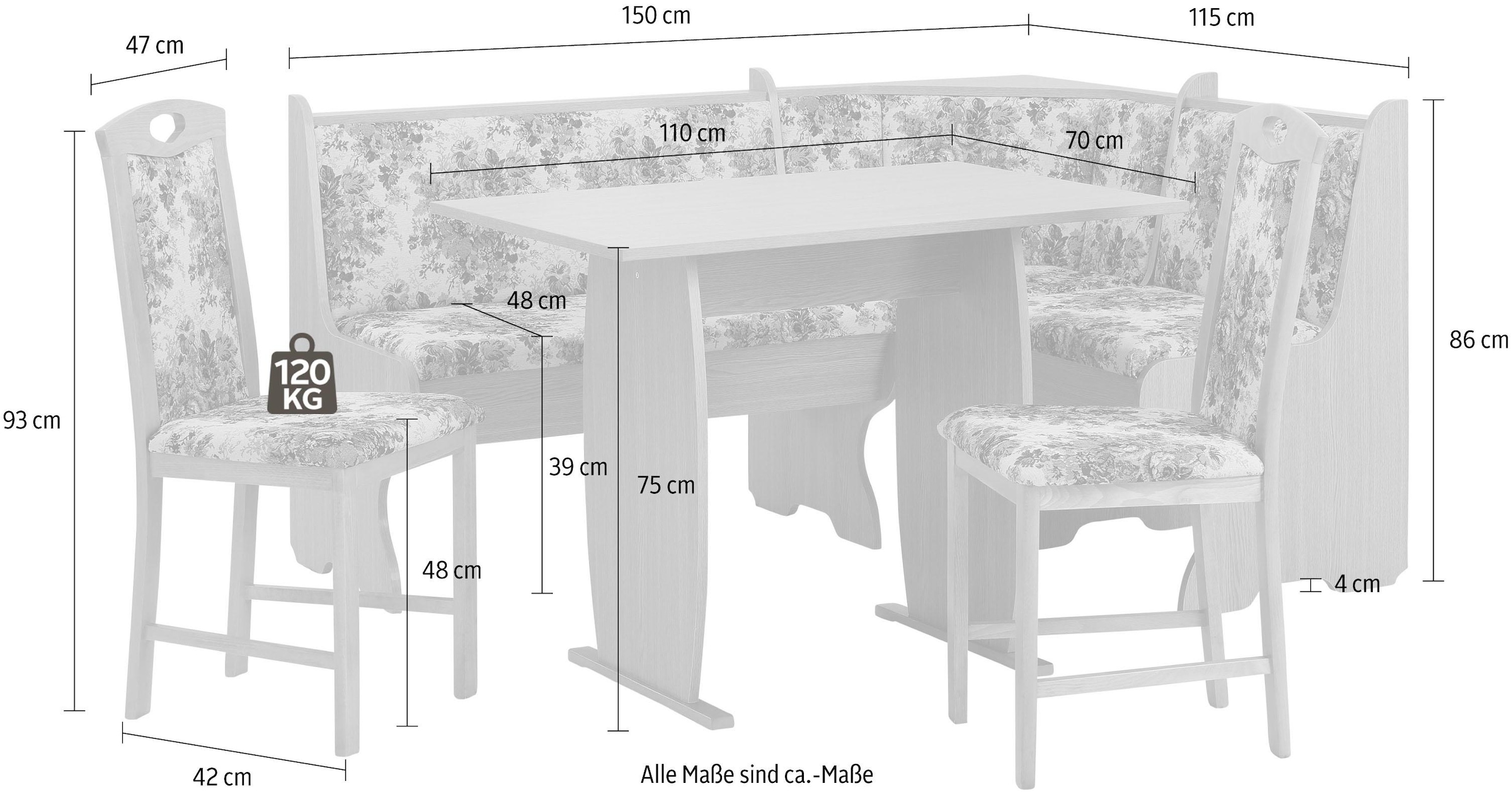 Home affaire Eckbankgruppe »Minden 2«, (Set, 4 tlg.), im rustikalen Landhausstil