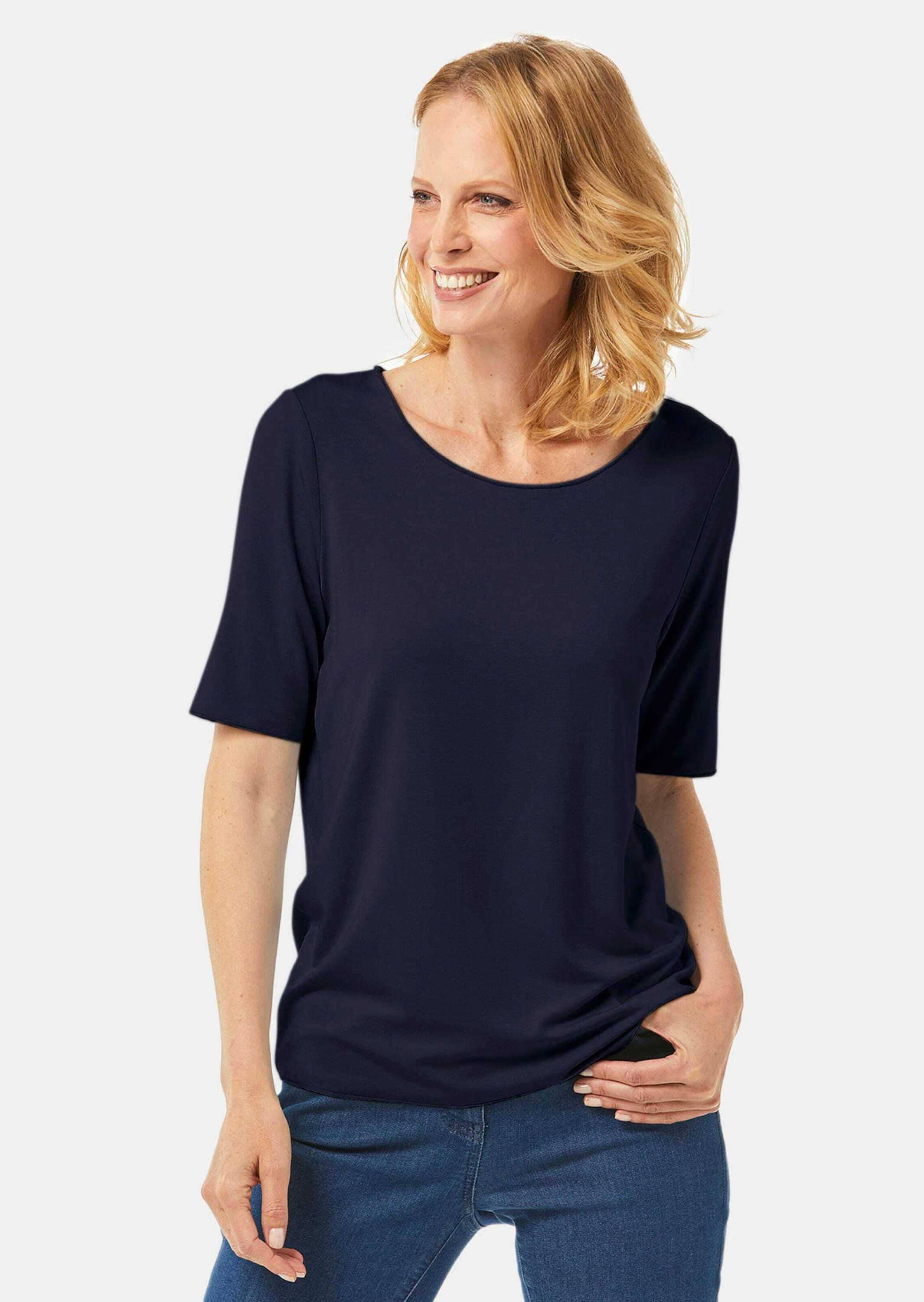 GOLDNER Langarm-Poloshirt »Kombistarkes Halbarmshirt mit tonaler Zierkante«