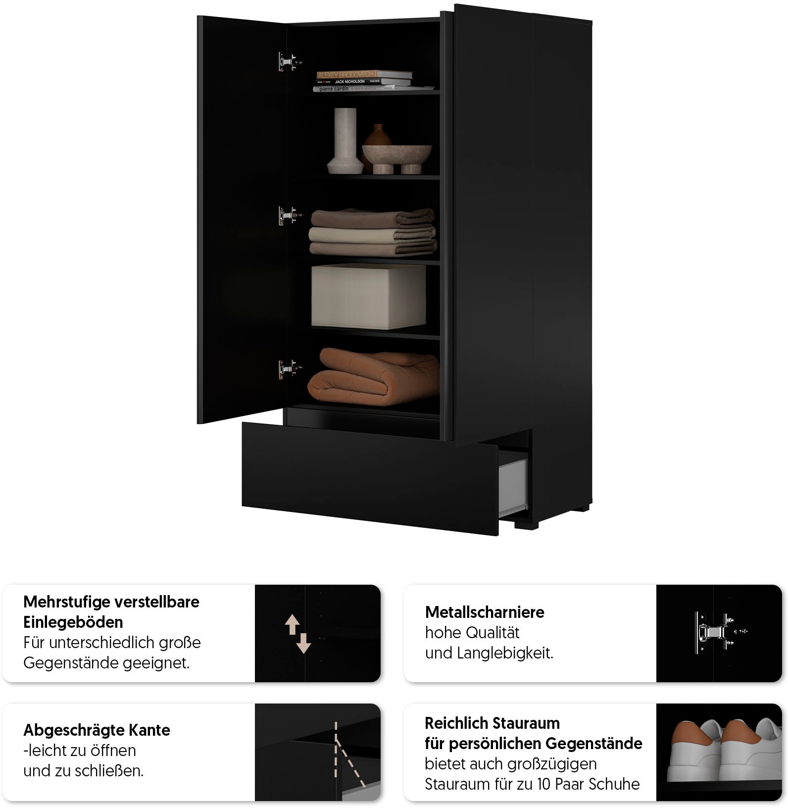 OTTO home Mehrzweckschrank »Cross,Breite 89 cm, Highboard, Universalschrank, Garderobe« Waescheschrank mit viel Stauraum, Einlegeböden verstellbar