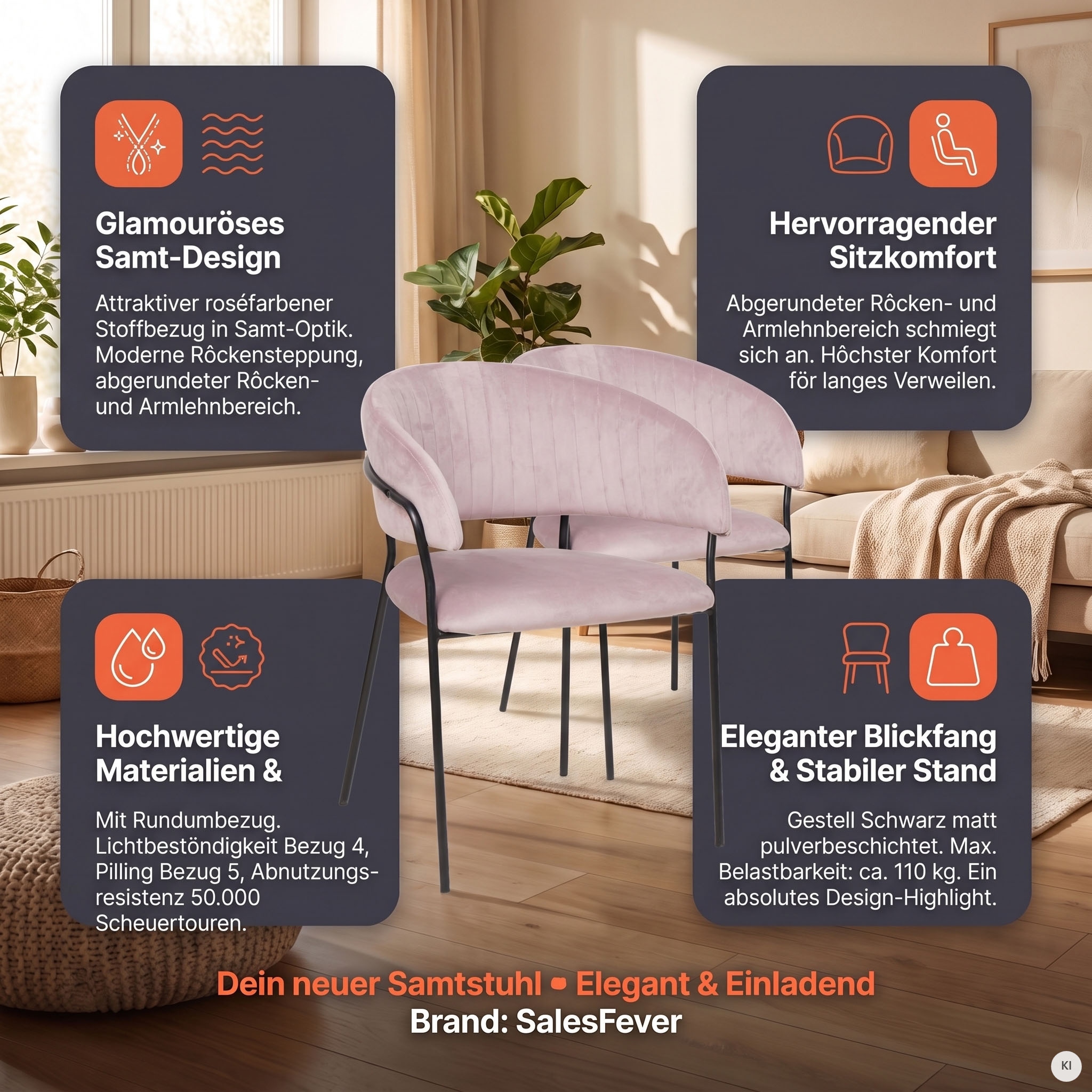 SalesFever Esszimmerstuhl »Idro Komfortabler Polsterstuhl« () 1 Stk.Abgerundeter Rücken mit Längsstepppung