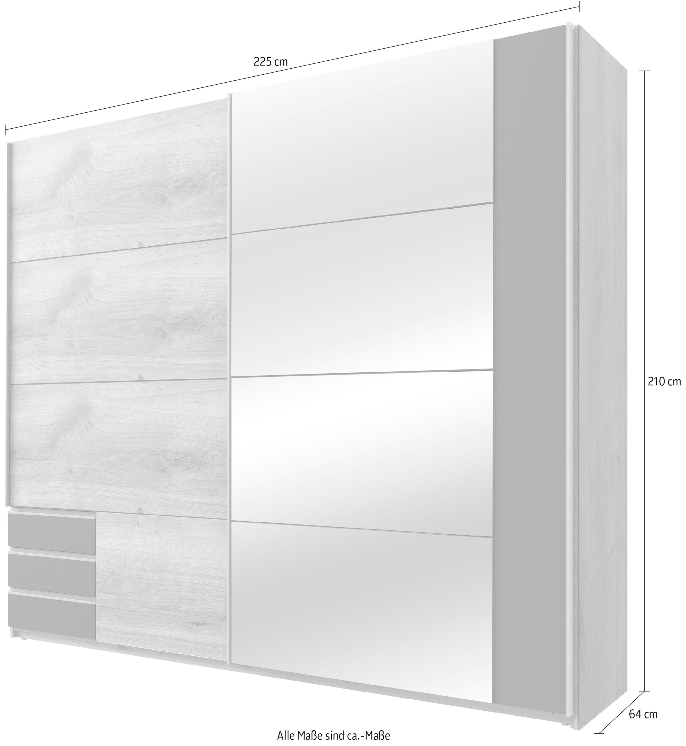 Wimex Schwebetürenschrank »Emden moderner Kleiderschrank mit Spiegel und Schubladen BESTSELLER«, Schlafzimmer Schrank Garderobenschrank mit Schwebetüren Topseller
