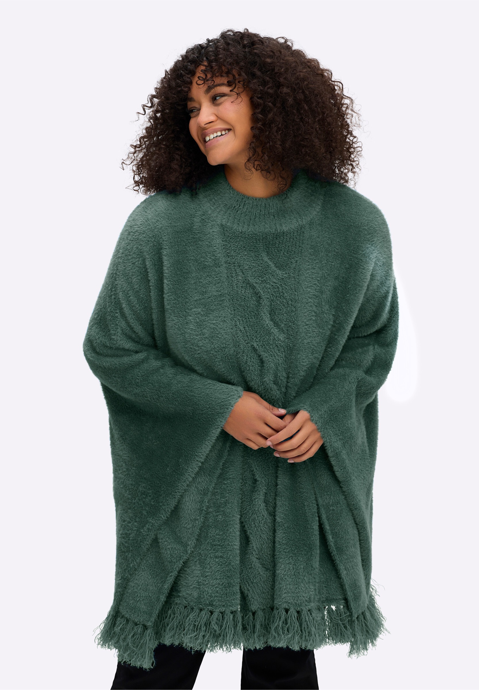 Sheego Strickponcho »Poncho Strickponcho mit Stehkragen und Quasten«
