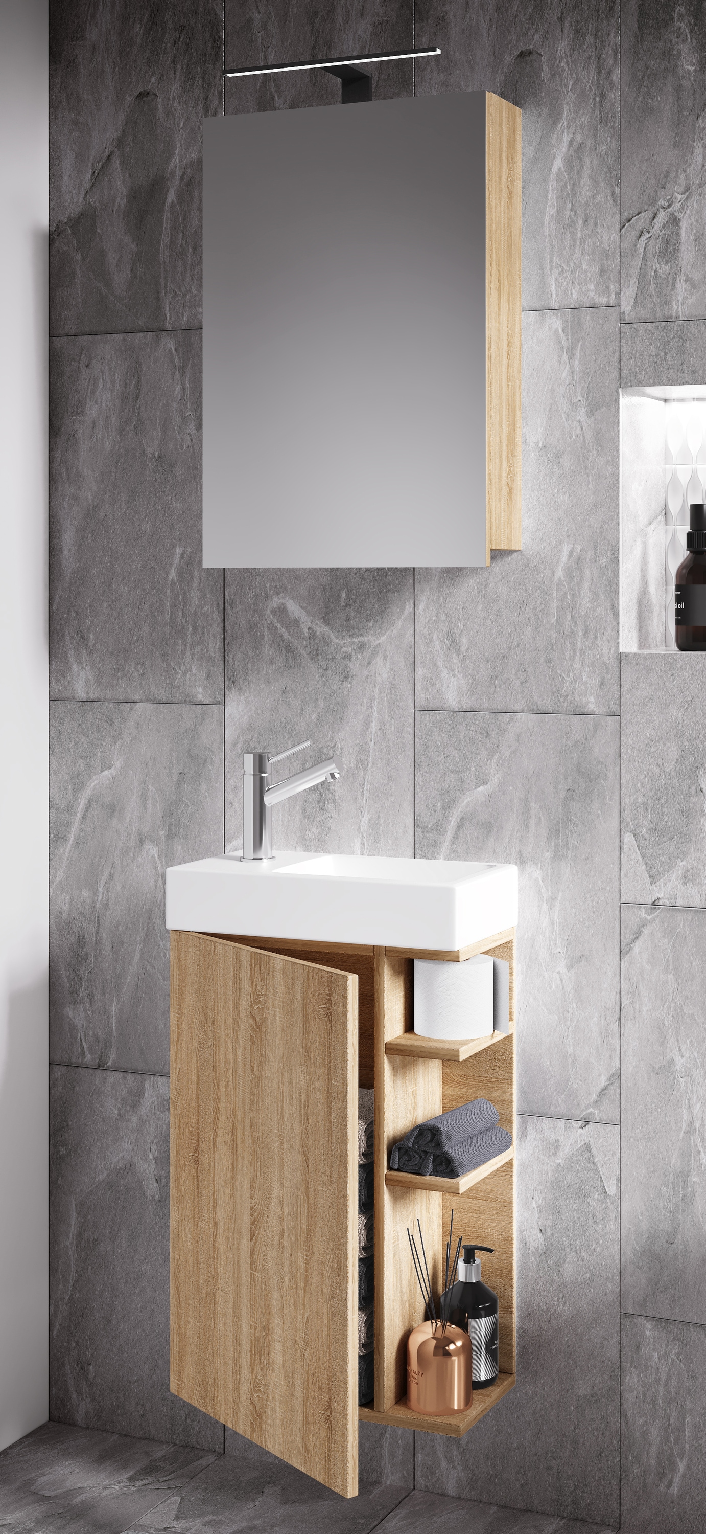 VCM Waschbeckenunterschrank »VCM 3-tlg Set | Waschplatz für Gäste WC | Gästebad | Waschtisch mit Spiegelschrank | Badezimmer Set ¿ Lumia«, (3 St.)