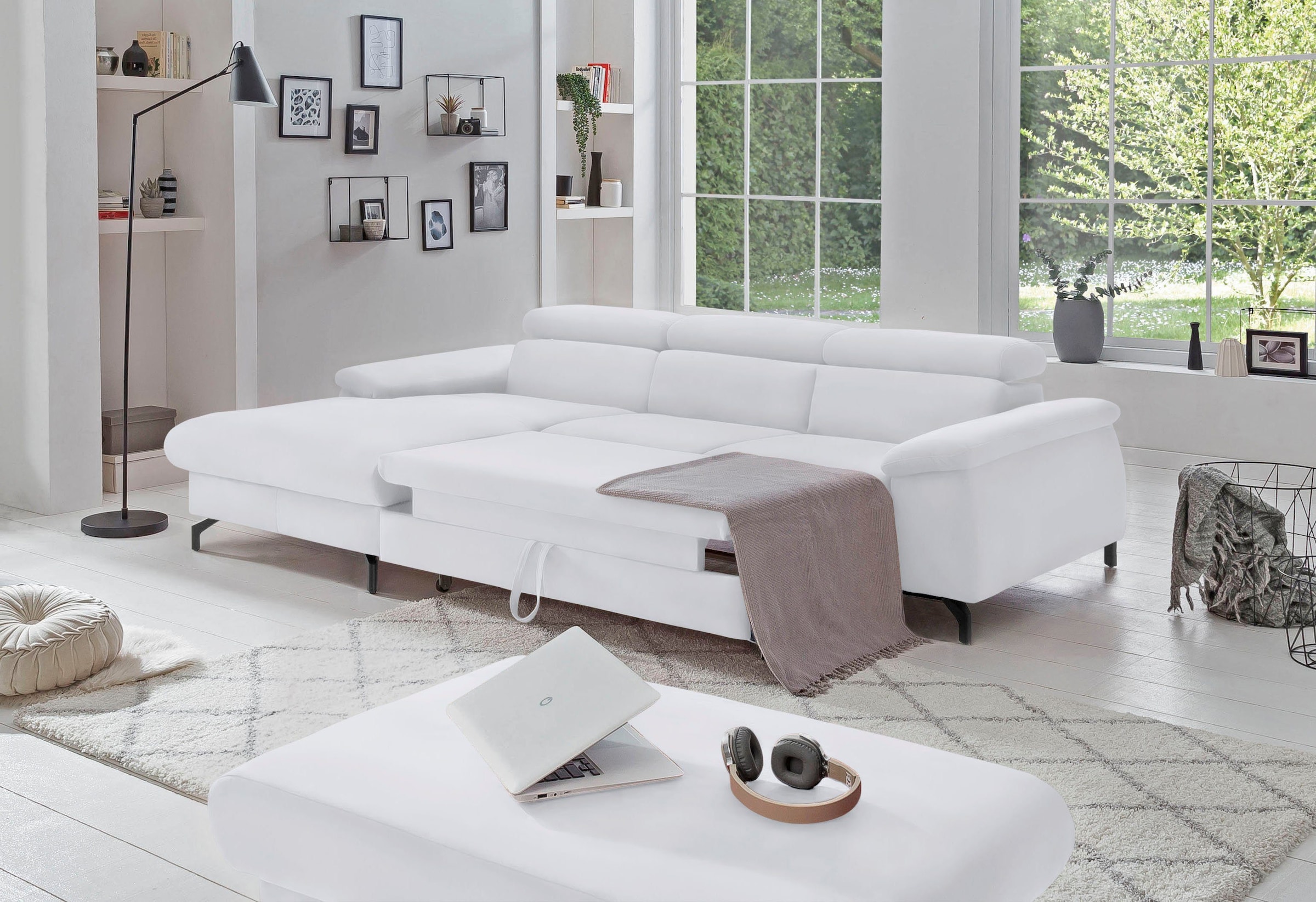COTTA Polstergarnitur »Komaris L-Form«, (Set), Set bestehend aus: Ecksofa mit Kopfteilverstellung & Hocker