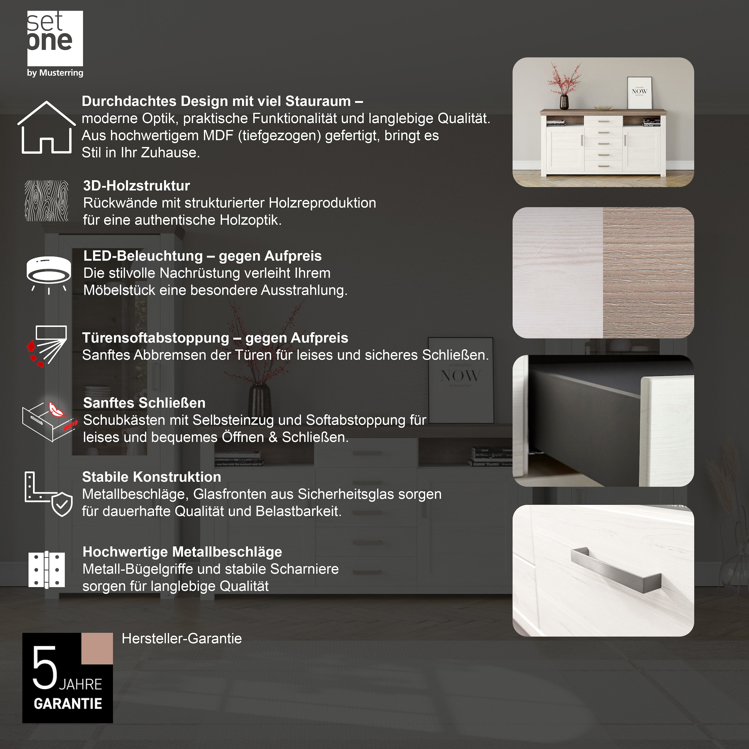 set one by Musterring Sideboard »York«, Typ 55, mit viel Stauraum, im Landhaus-Stil, B 184 x H 95 cm