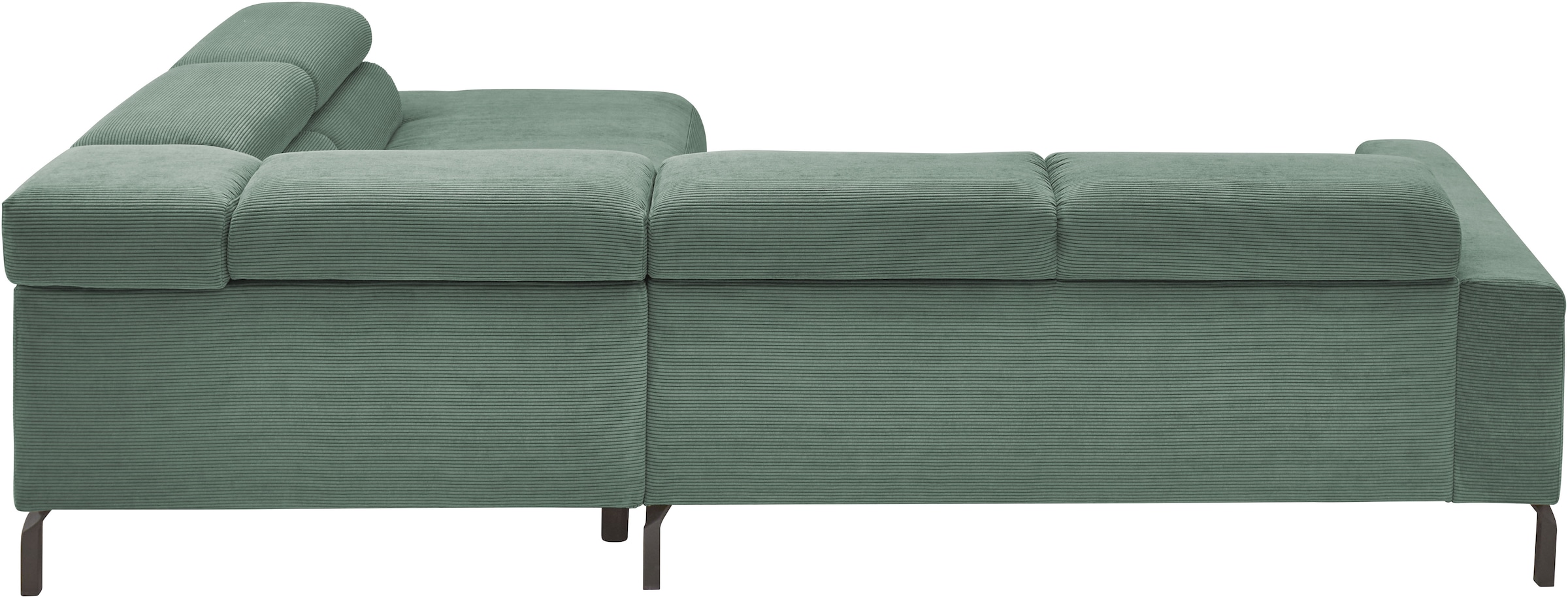 Places of Style Ecksofa »Antonelli, L-Form, inkl. Kopfteilverstellung, Breite 276 cm«, ohne Sitztiefenverstellung, in Feincord, grün