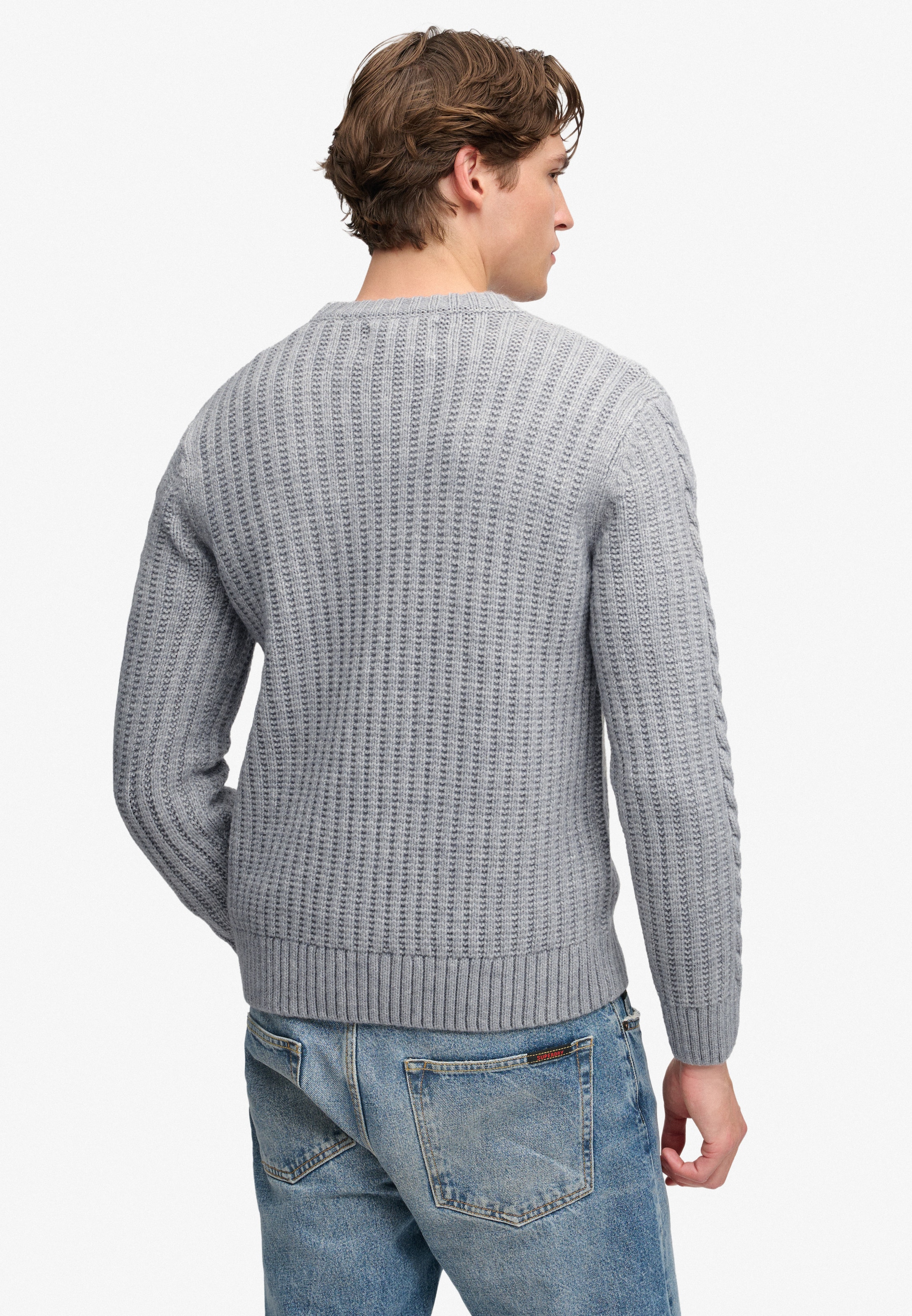 Superdry Rundhalspullover »JACOB CABLE JUMPER« Materialmix, regular fit