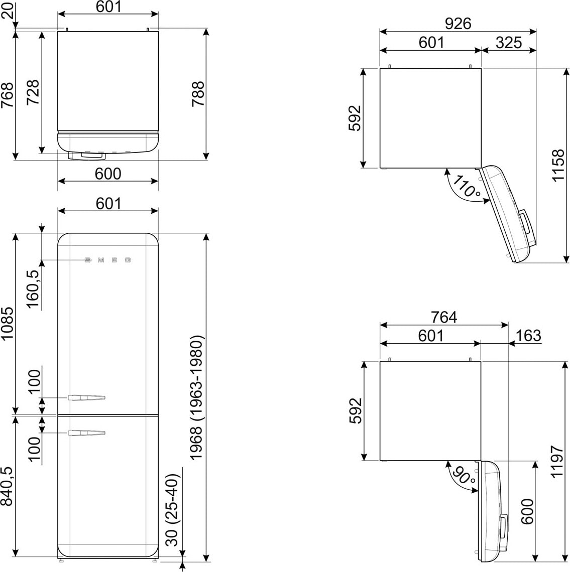 Smeg Kühl-/Gefrierkombination »FAB32«, FAB32RPB5, 196,8 cm hoch, 60,1 cm breit