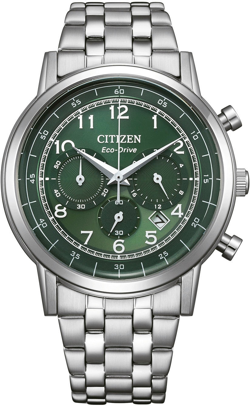Citizen Chronograph Armbanduhr, Solar, Herrenuhr, Edelstahlarmband, Datum, Stoppfunktion