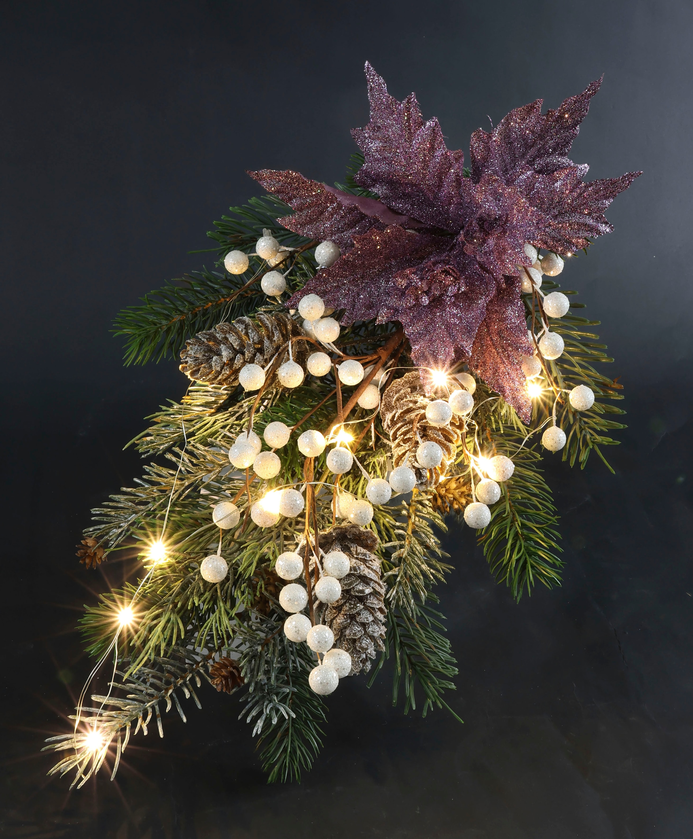 Beleuchtung, LED Weihnachtsgesteck I.GE.A. Poinsettia Kunstpflanze bei Kunstblumen-Arrangement online Winterliche OTTO »Gesteck, mit bestellen Weihnachtsstern, mit Weihnachtsdeko,«,