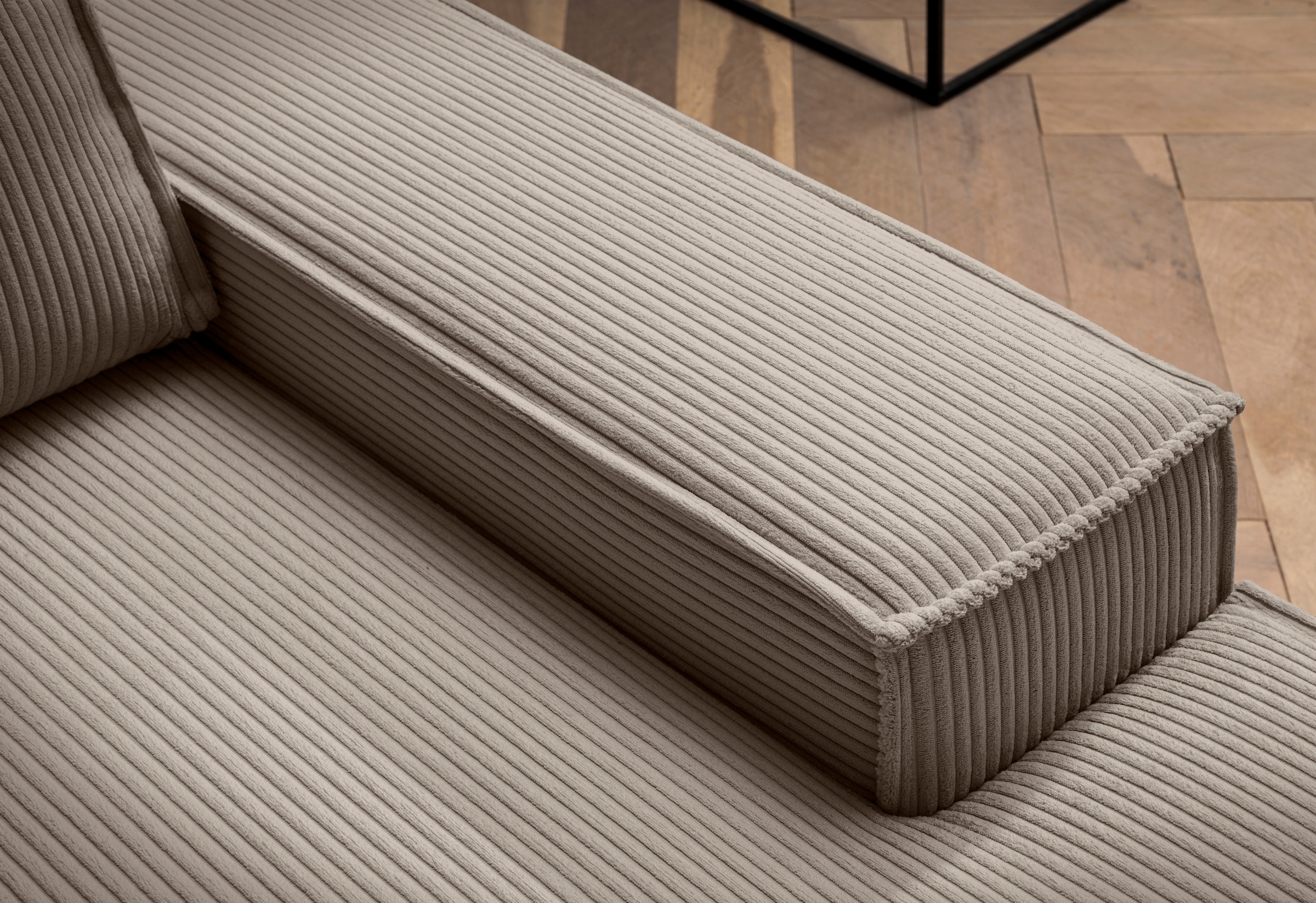 Home affaire Ecksofa »SHERWOOD, Schlafsofa in L-Form offen (275cm), Cord, Leinenoptik«, Schlaffunktion und Bettkasten, Kedernaht, hoher Sitz- & Liegekomfort