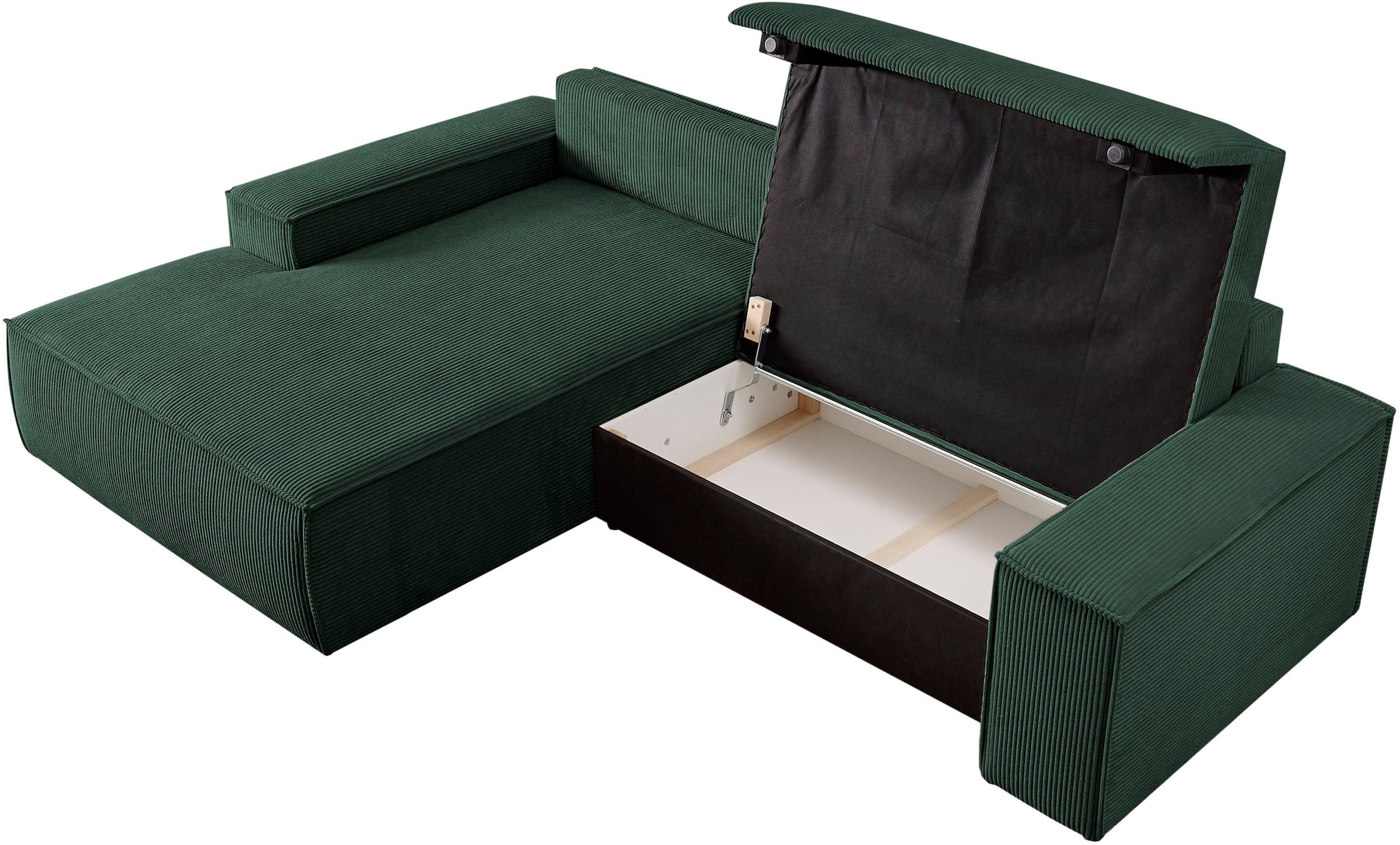 Home affaire Ecksofa SHERWOOD Schlafsofa 267 cm, L-Form, Schlaffunktion mit Bettkasten (210x136 cm), Cord, Vintage, Samtvelours