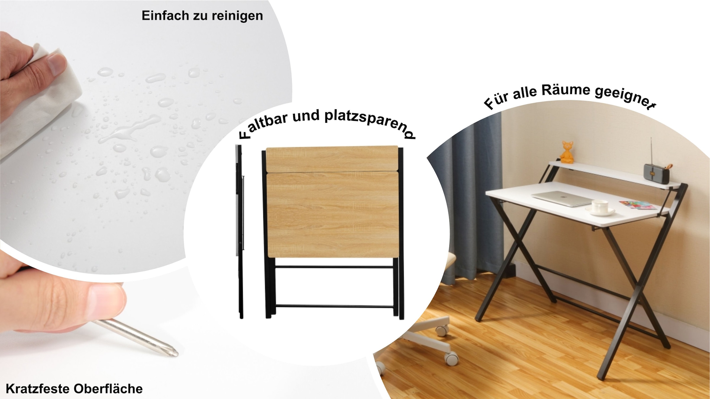 INOSIGN Computertisch »SULBY, Laptoptisch, Schreibtisch, mit Ablage,«, Metallgestell, zusammenklappbar, platzsparend, max. 86,5x82,5 cm