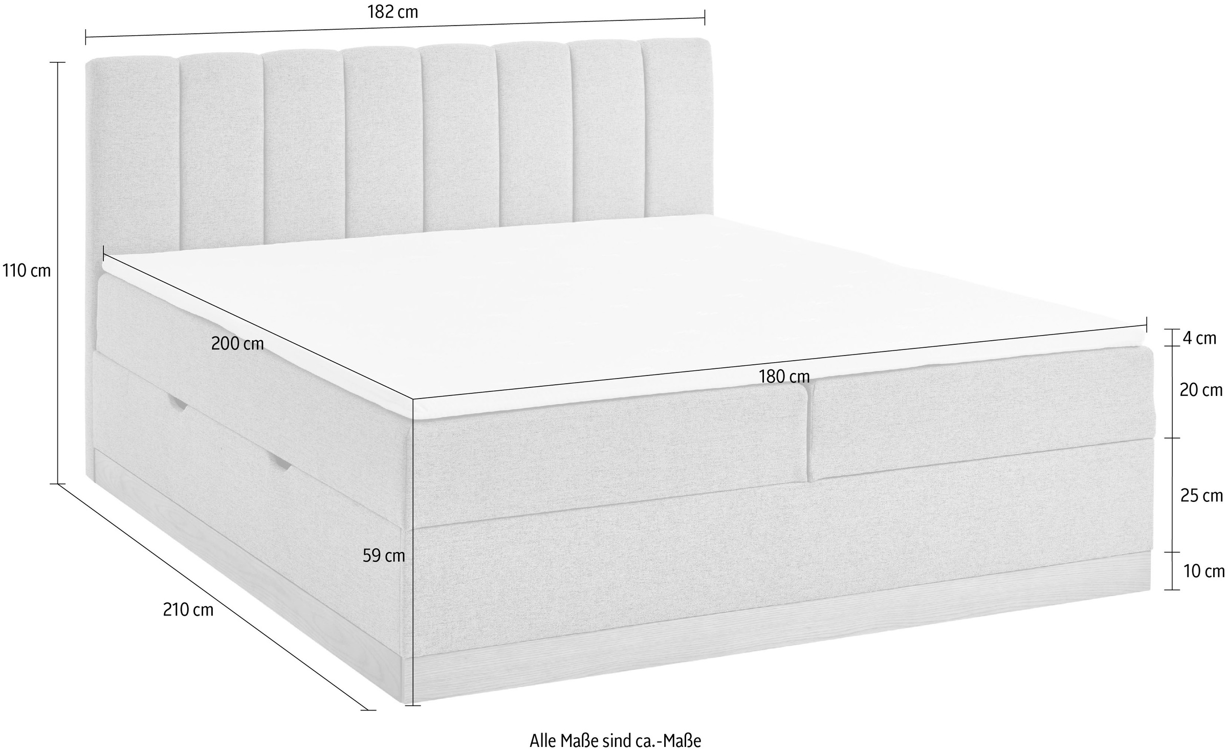Home affaire Boxbett »Frappelle inkl. Bettkasten, erhältlich in der Größe 180x200cm, H3« inkl. PUR-Schaum-Topper