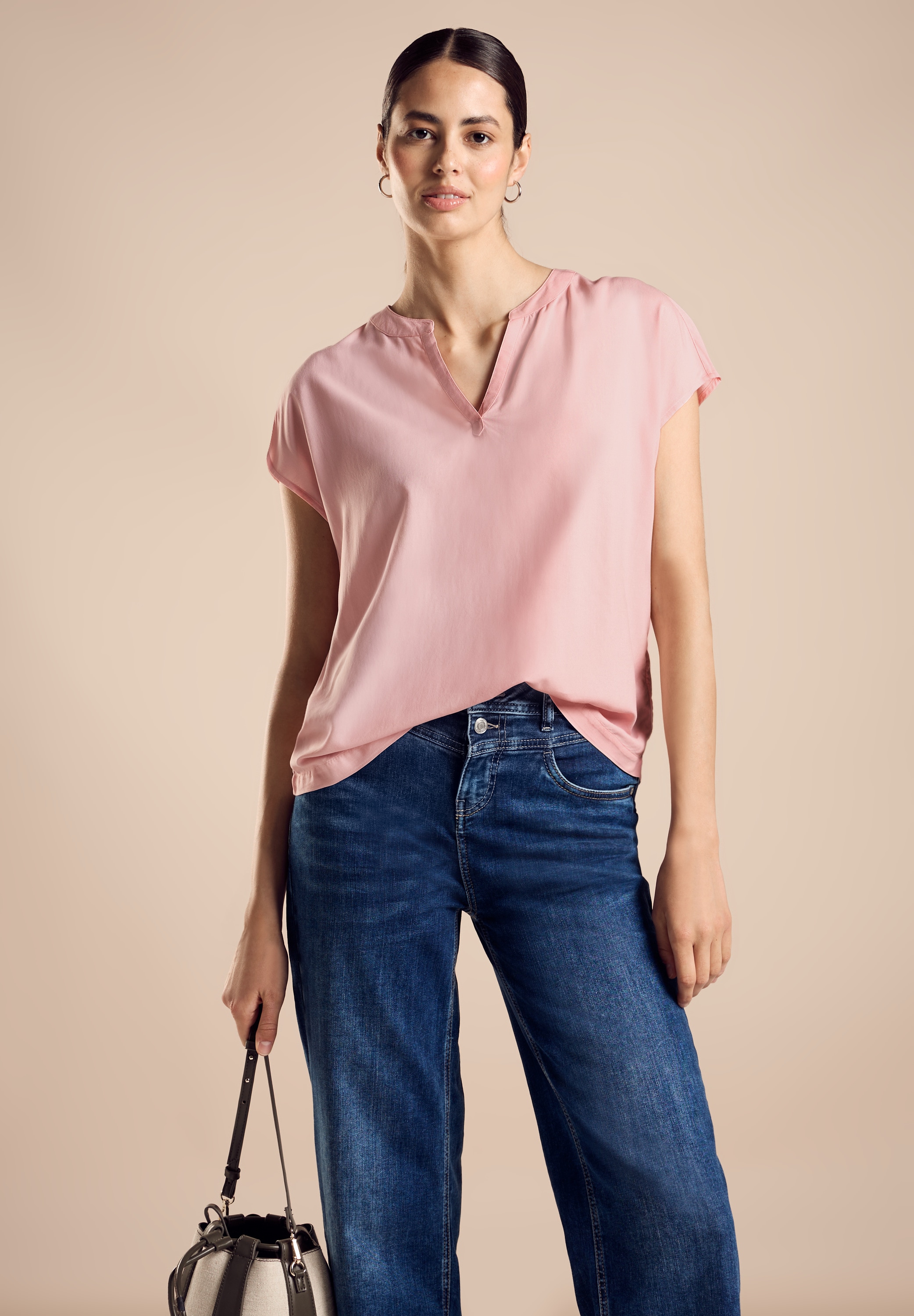 STREET ONE Kurzarmbluse, Blusenshirt aus reiner Viskose