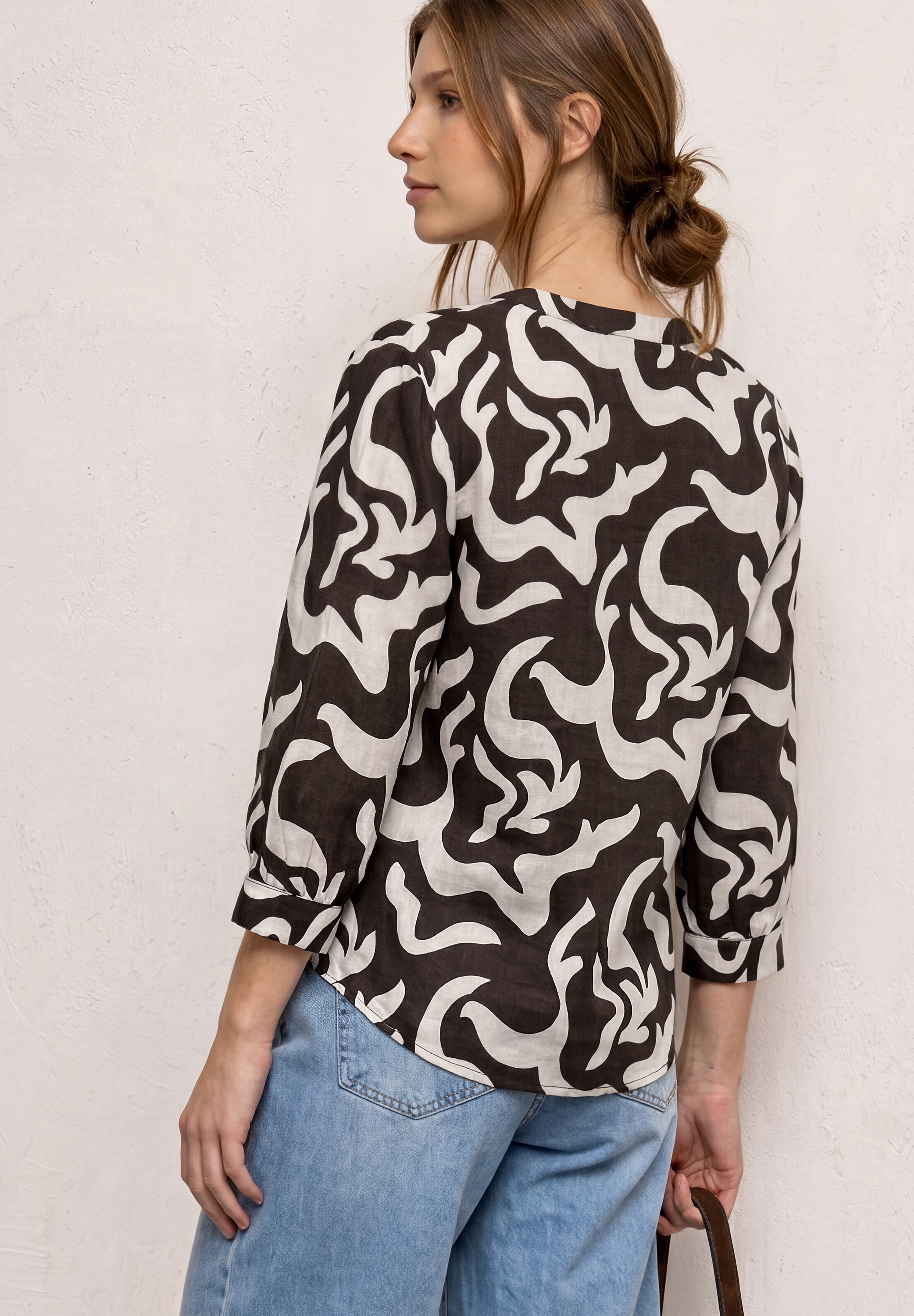 STREET ONE Druckbluse Sommerbluse mit Split Neck aus Leinenmix
