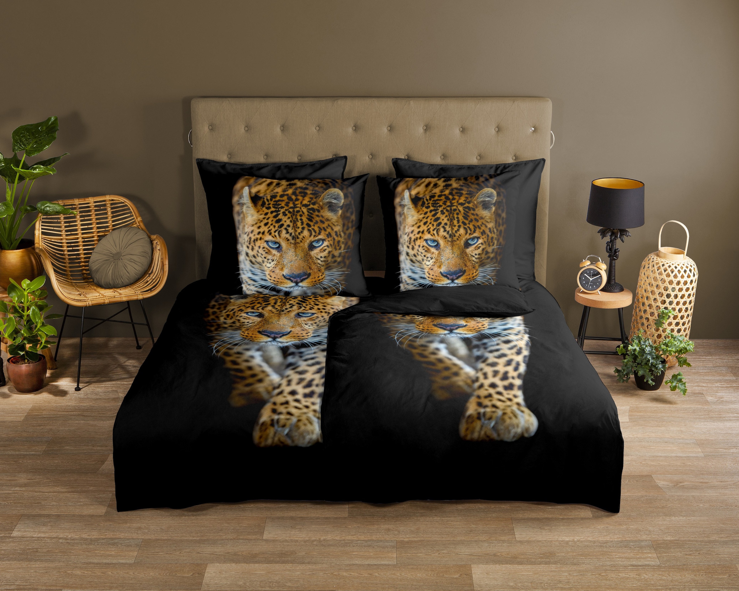 good morning Wendebettwäsche »Bonn«, Baumwolle, Renforcé, 135x200, Reißverschluss, Wende, Leopard, Schwarz