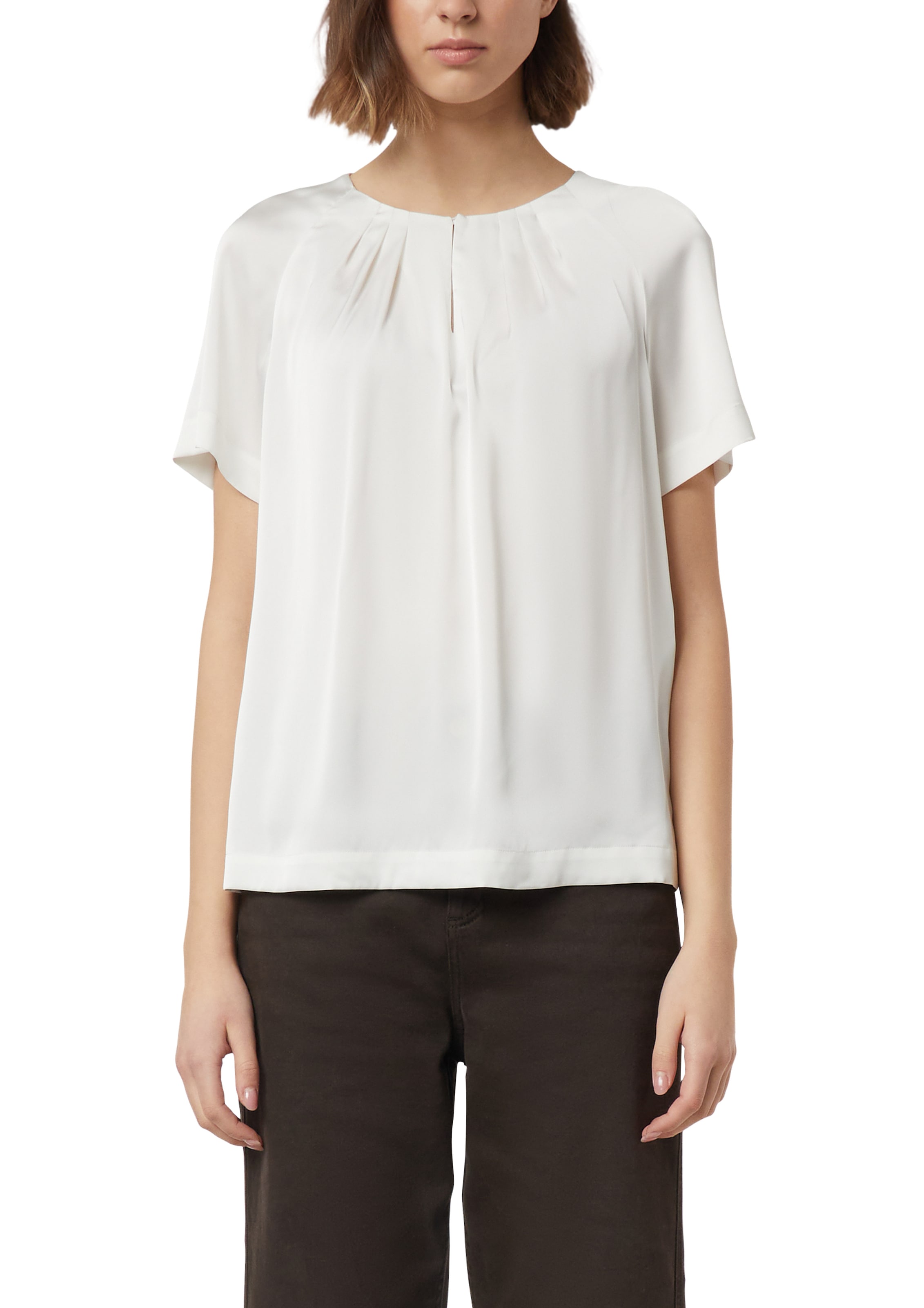 Comma Shirtbluse Sommer-Bluse mit gerafftem Kragen und Cut-out