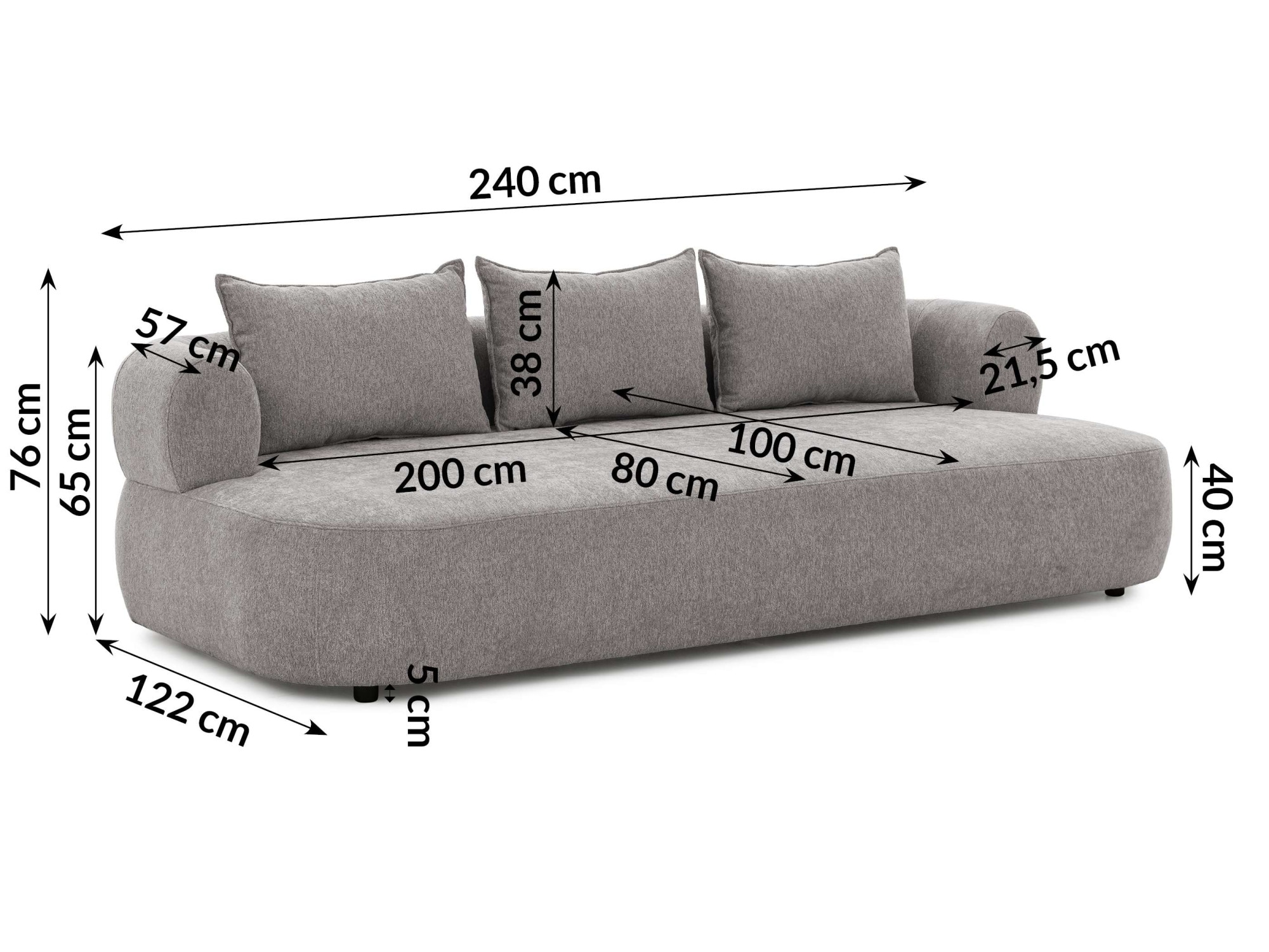 Home affaire Big-Sofa »LUSSAC 4-Sitzer Design-Sofa mit Zierkissen, Maße B/T/H: 242/123/78 cm« hoher Sitzkomfort und modernes Design, Sofa ohne Bettfunktion
