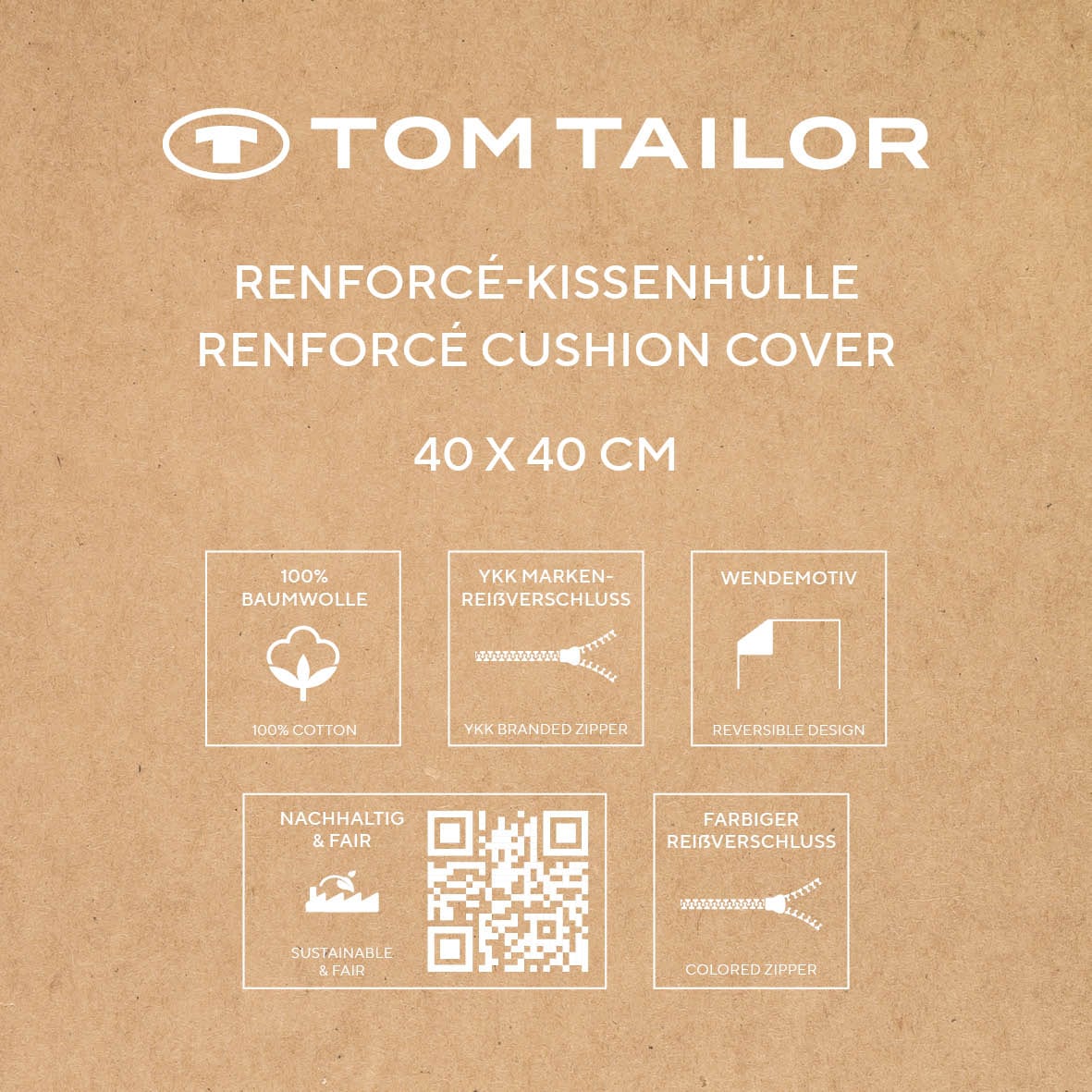 TOM TAILOR HOME Kissenhülle »new bedroom, ORGANIC LEAVES, 40x40cm oder 40x80cm«, (1 St.), mit farbigem Markenreißverschluss