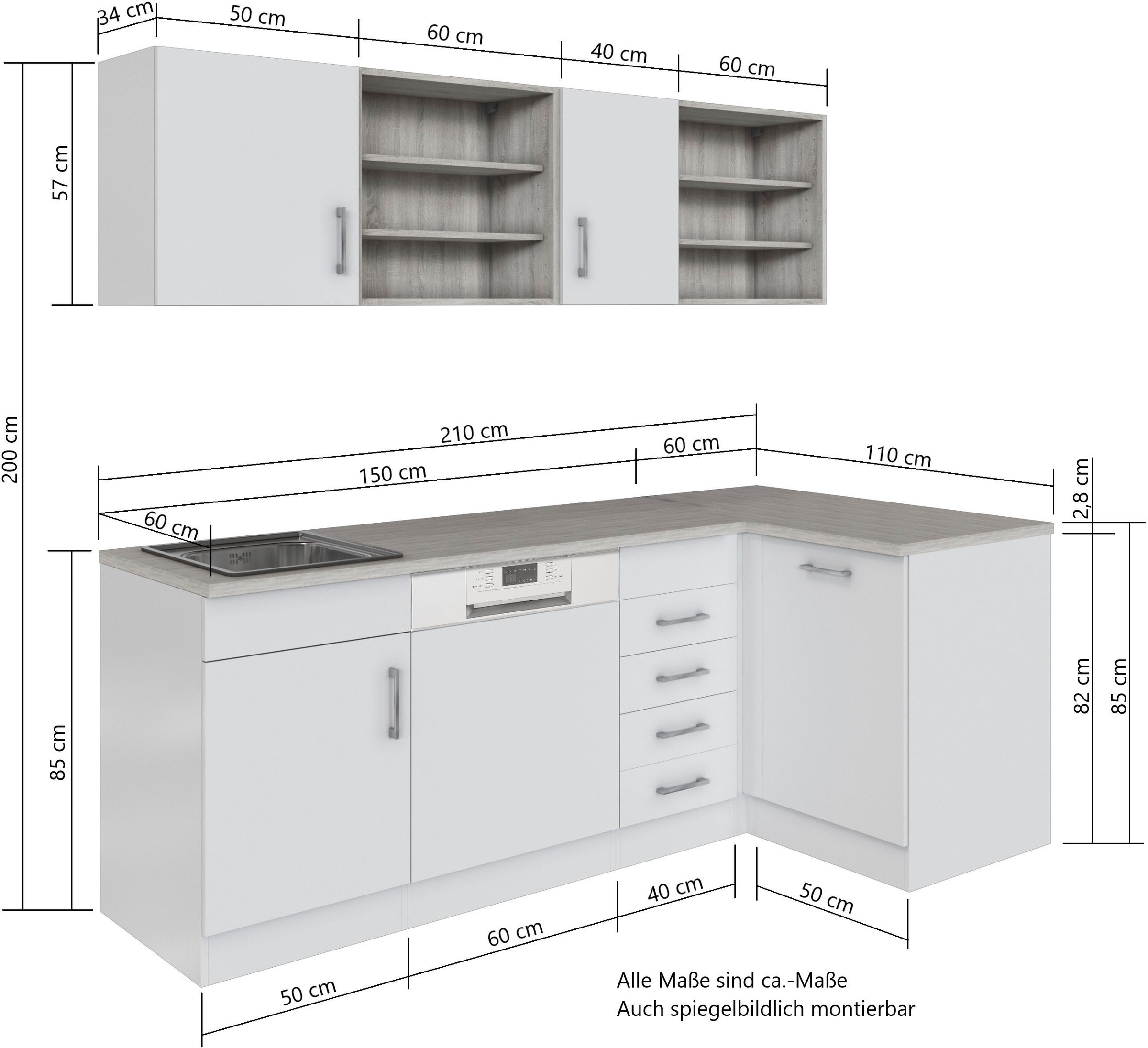 HELD MÖBEL Küche »Mali«, Stellbreite 210/110 cm, mit E-Geräten