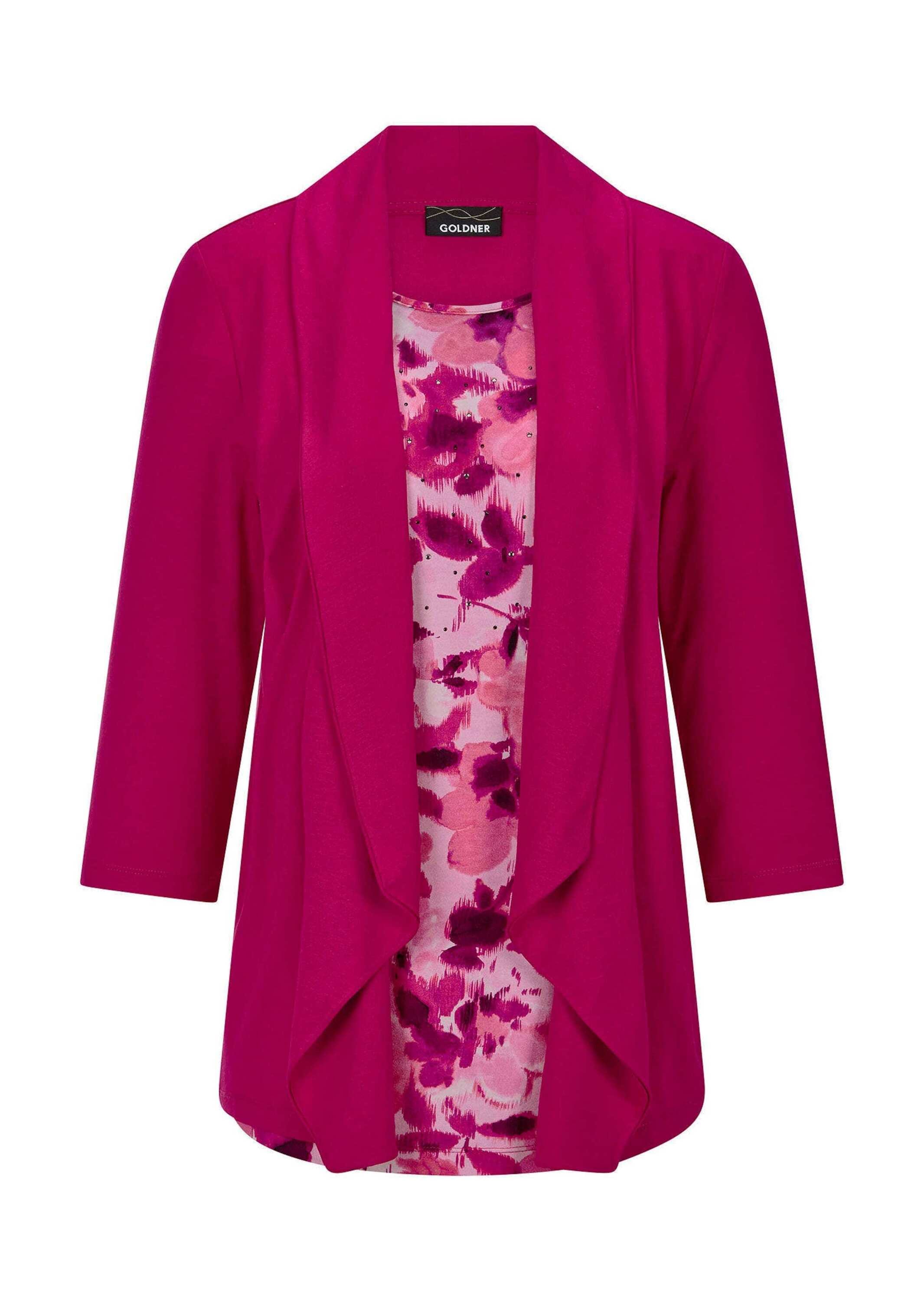 GOLDNER Langarmshirt »Kurzgröße Viskoseshirt in Twinset-Optik« Ton in Ton Hotfixe am Druck