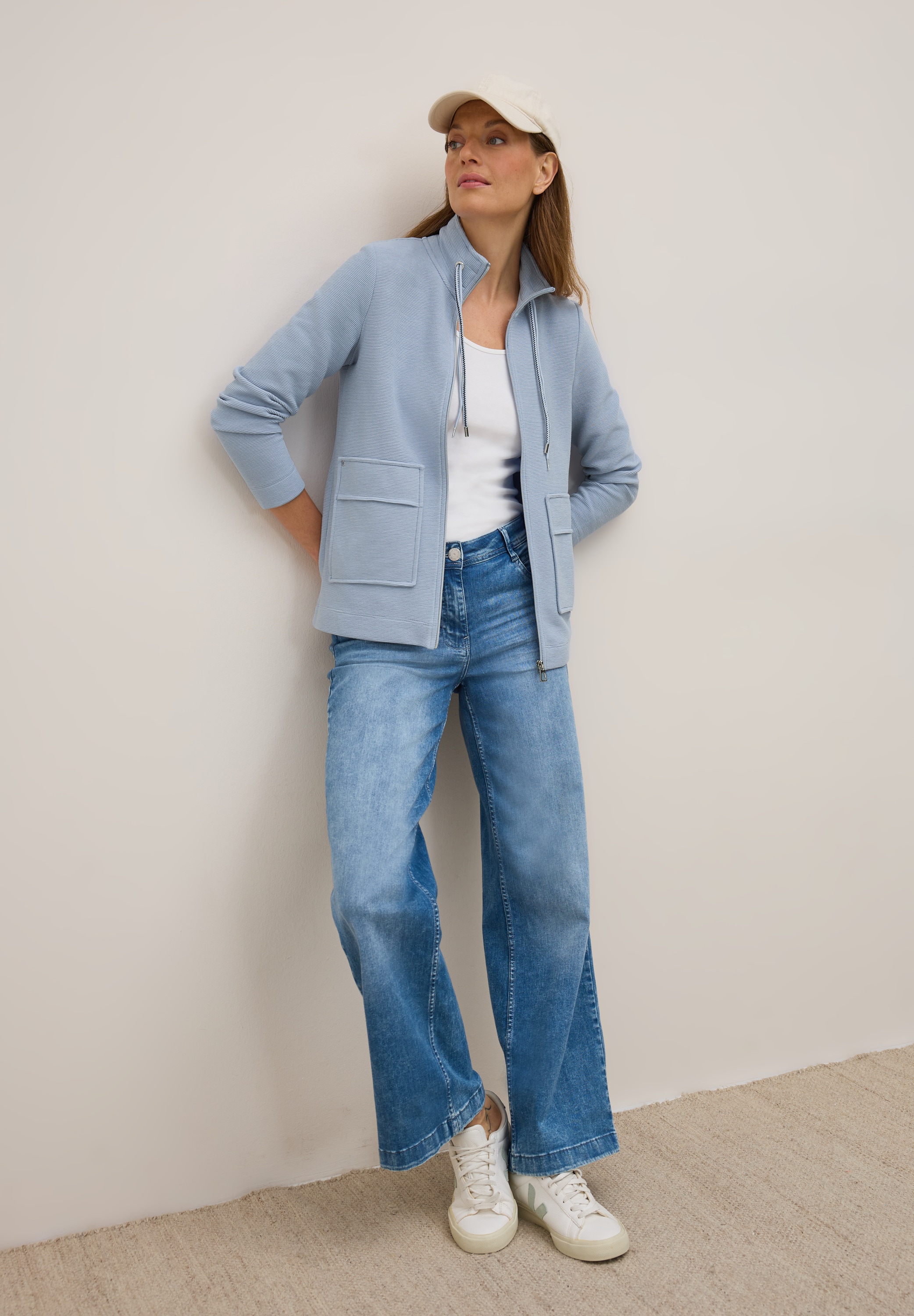 Cecil Sweatjacke, im Ottoman-Look und Stehkragen, Struktur-Optik