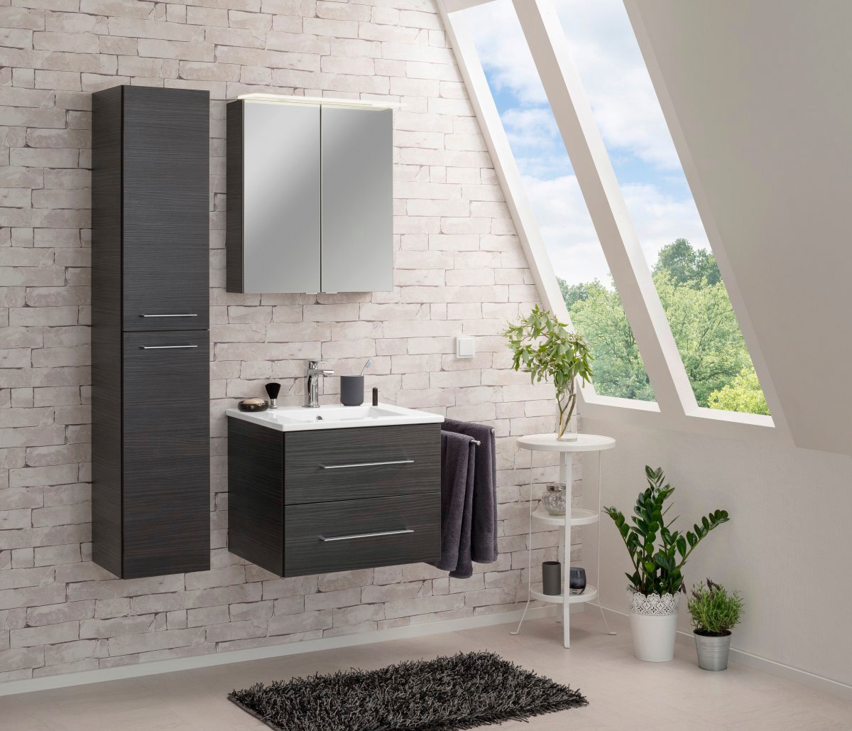 FACKELMANN Spiegelschrank »PE 60 - Dark-Oak«, Badmöbel Breite 60 cm, 2 Türen