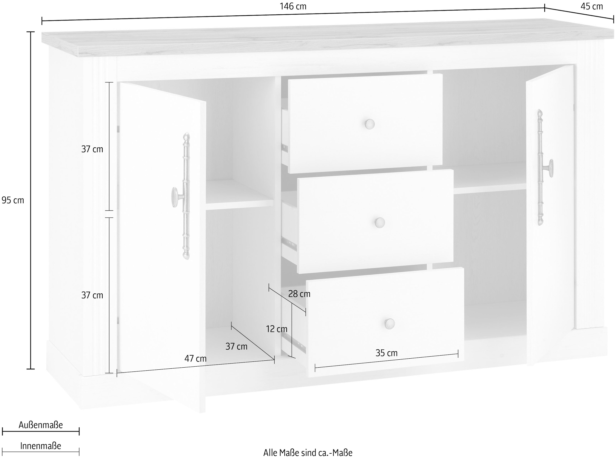 Home affaire Sideboard »WESTMINSTER TOPSELLER!«, (Breite ca. 146 cm), im romantischen Landhausstil