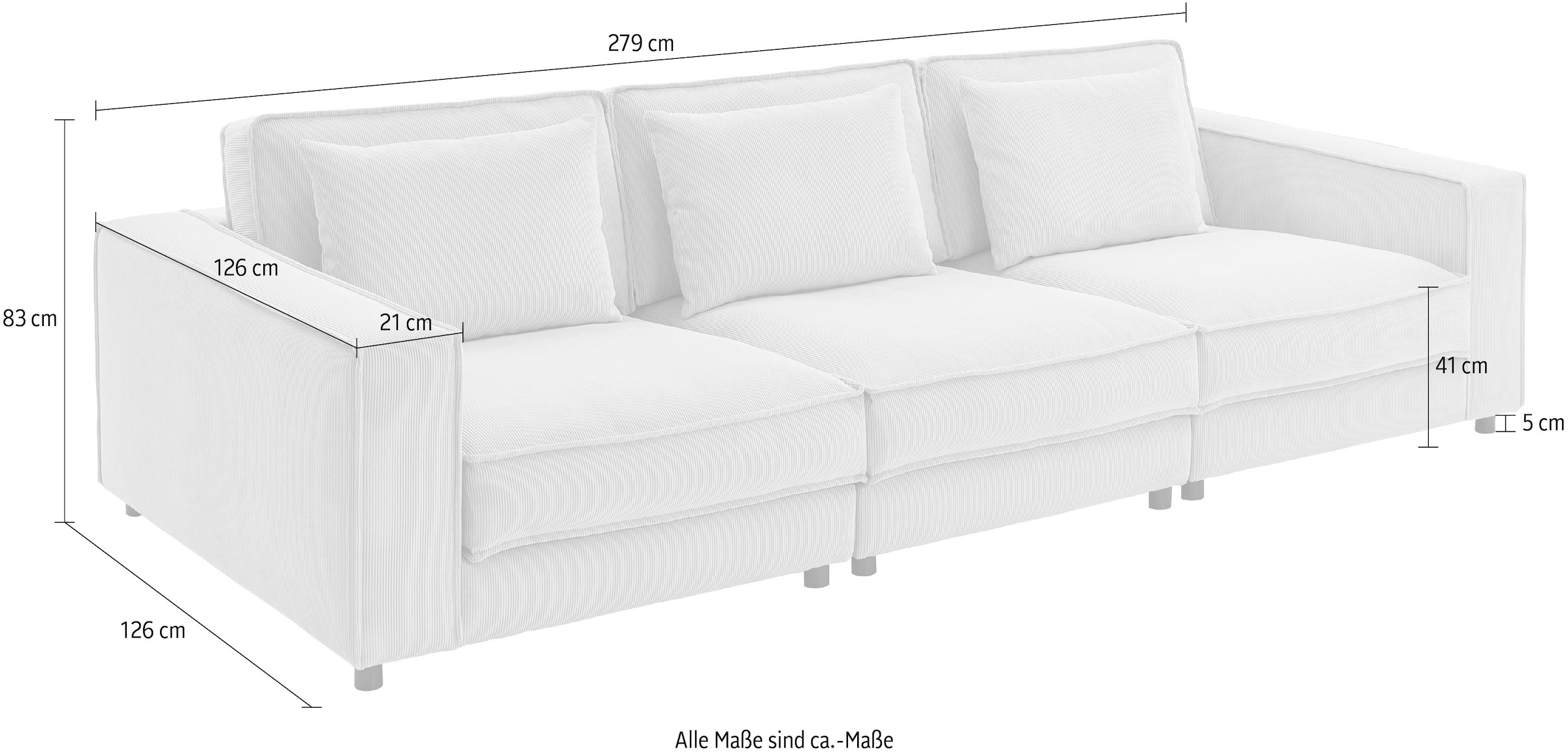 ATLANTIC home collection 3-Sitzer »Valan«, XXL-Sitzfläche, mit Cord-Bezug, frei stellbar, mit Wellenunterfederung