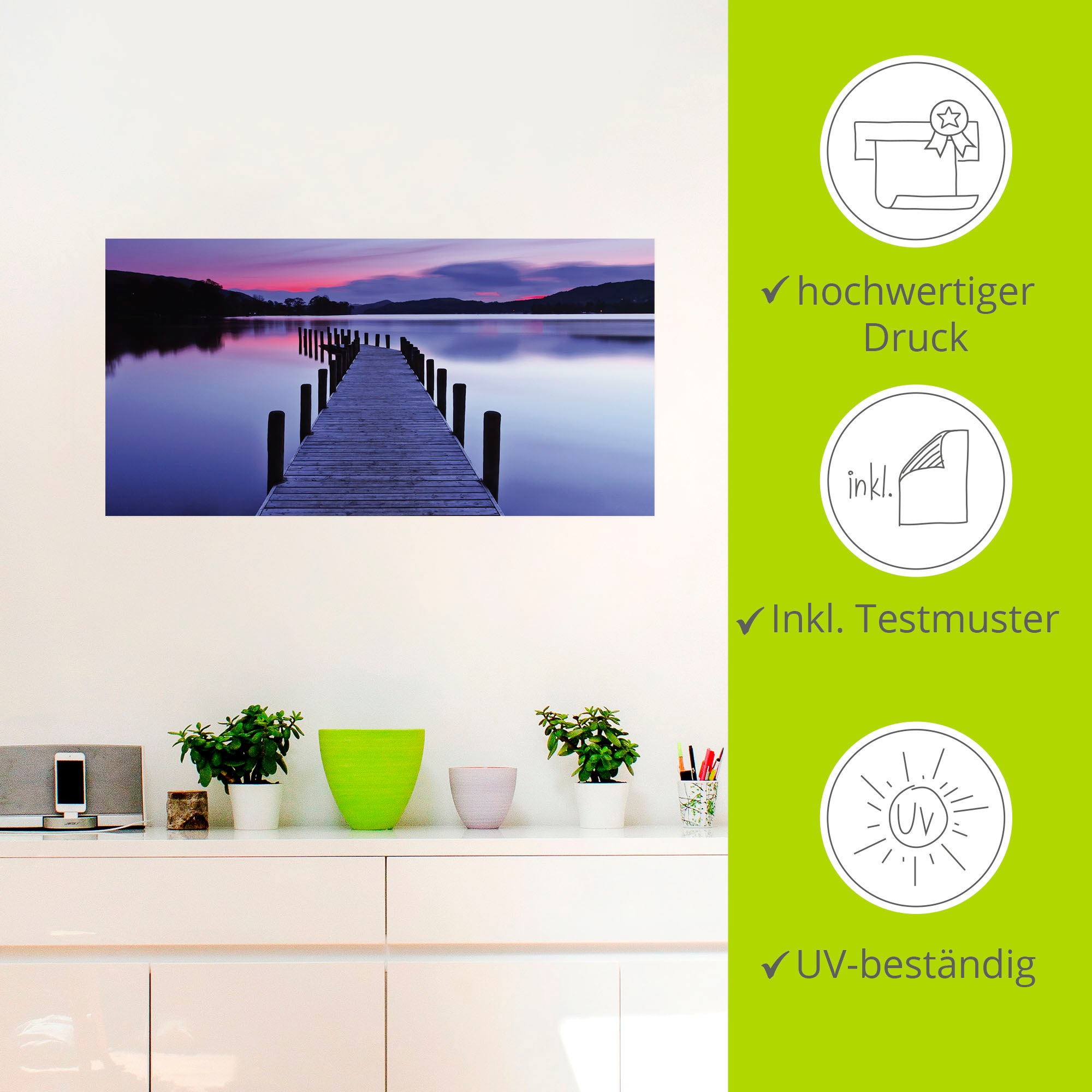 Artland Wandbild »Panorama Steg Coniston Water«, Seebilder, (1 St.), als Leinwandbild, Poster, Wandaufkleber in verschied. Größen