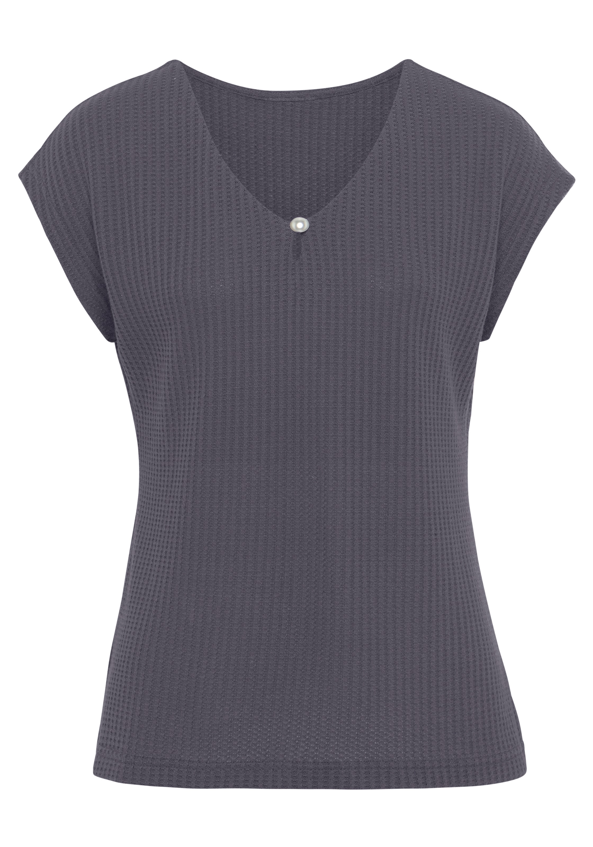 LASCANA Kurzarmshirt »mit Zierperle«, (2er-Pack), aus weicher Piqué-Qualität