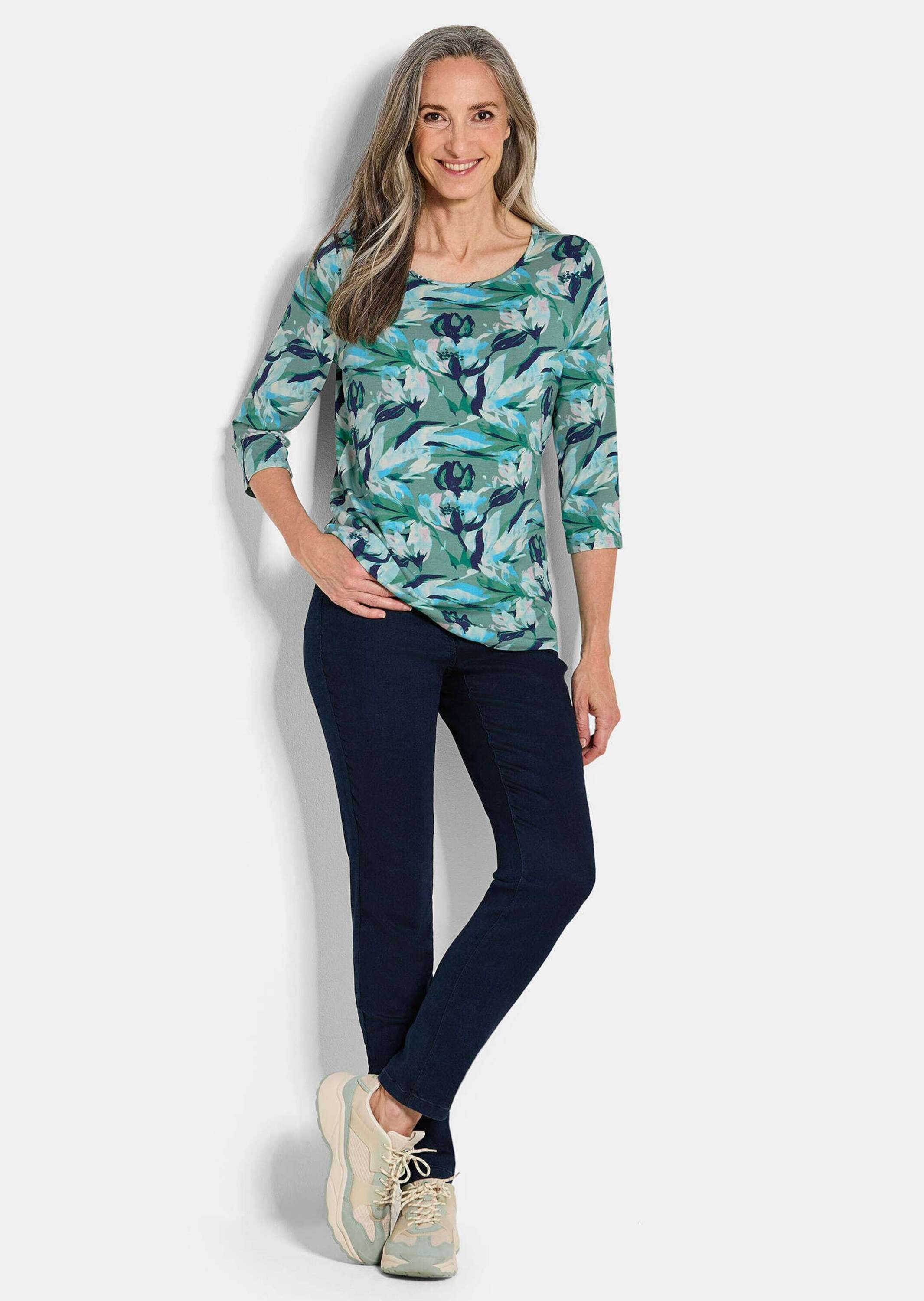 GOLDNER Kurzarmshirt »Kurzgröße Viskoseshirt floral, U-Boot-Ausschnitt« U-Boot-Ausschnitt