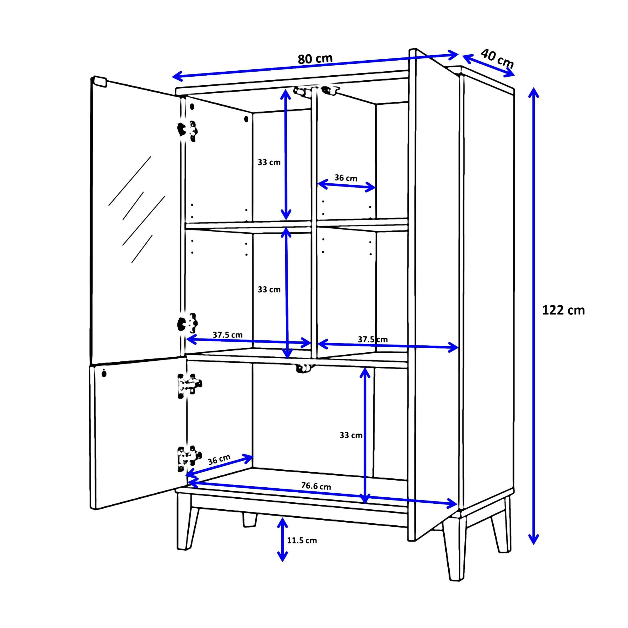 andas Highboard »Maryd« Kommode, Midischrank, m. Glas- u. Holztüren, Einlegeböden, Breite 80cm