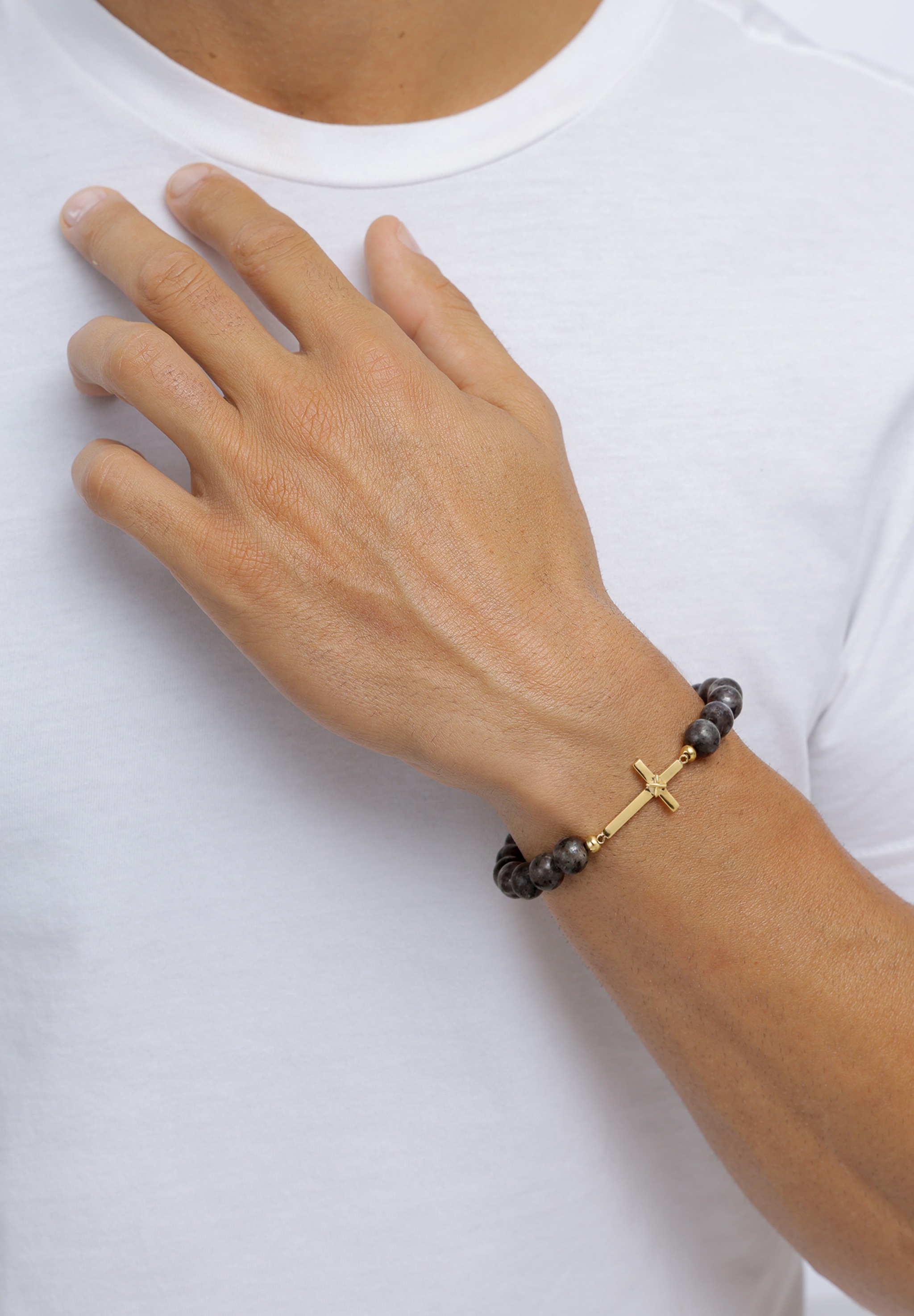 Kuzzoi Armkette »Armband Kreuz Lavakite Edelstein Grau 925 Sterling Silber vergoldet«