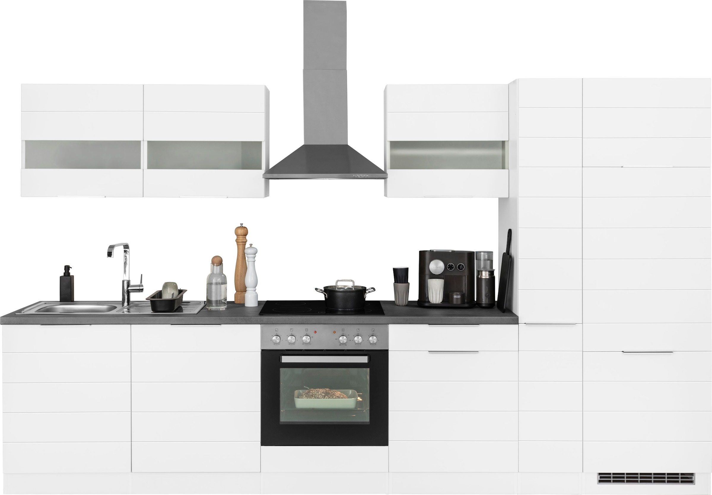 KOCHSTATION Küchenzeile »KS-Luhe« 330 cm breit, wahlweise mit oder ohne E-Geräten, gefräste MDF-Fronten