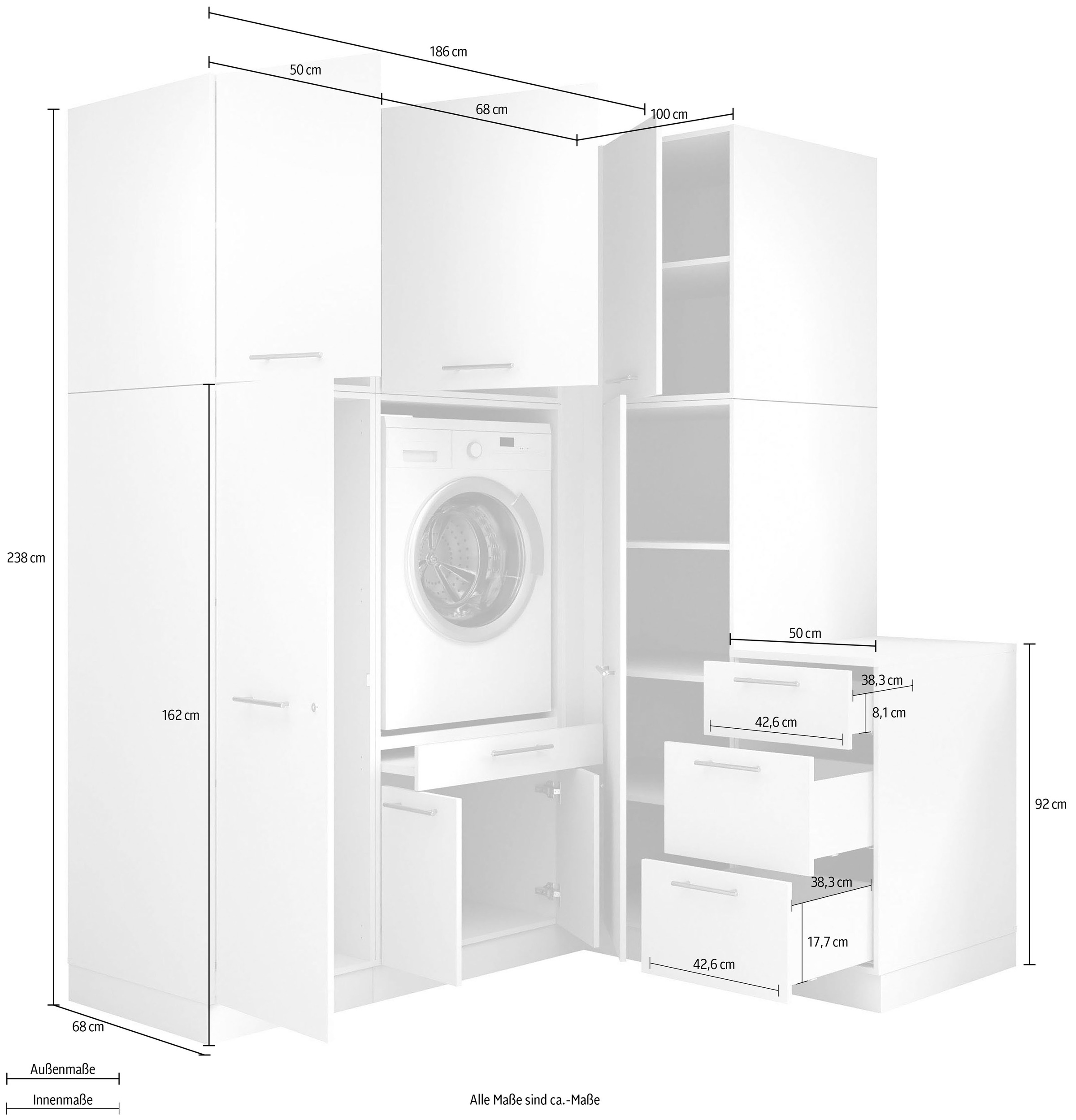Laundreezy Mehrzweckschrank-Set »Laundreezy, 7-tlg. Mehrzweckschrank-Set B/H/T 186/238/68 cm« 7 Stk. tlg.
