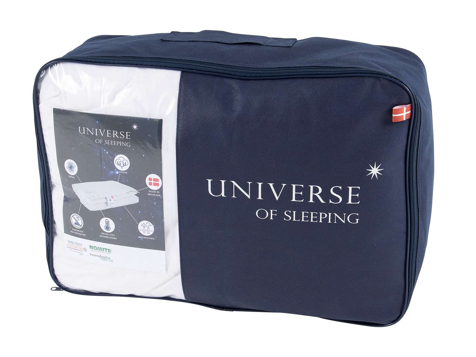 Universe of sleeping Kunstfaserbettdecke »Pegasus, pflegeleicht, Allergikergeeignet, 3 Wärmekl., Made in Denmark«, normal, Füllung Mischung aus 50% Polyesterfasern & 50% Europäische Feder-Daunenfüllung, (1 St.)