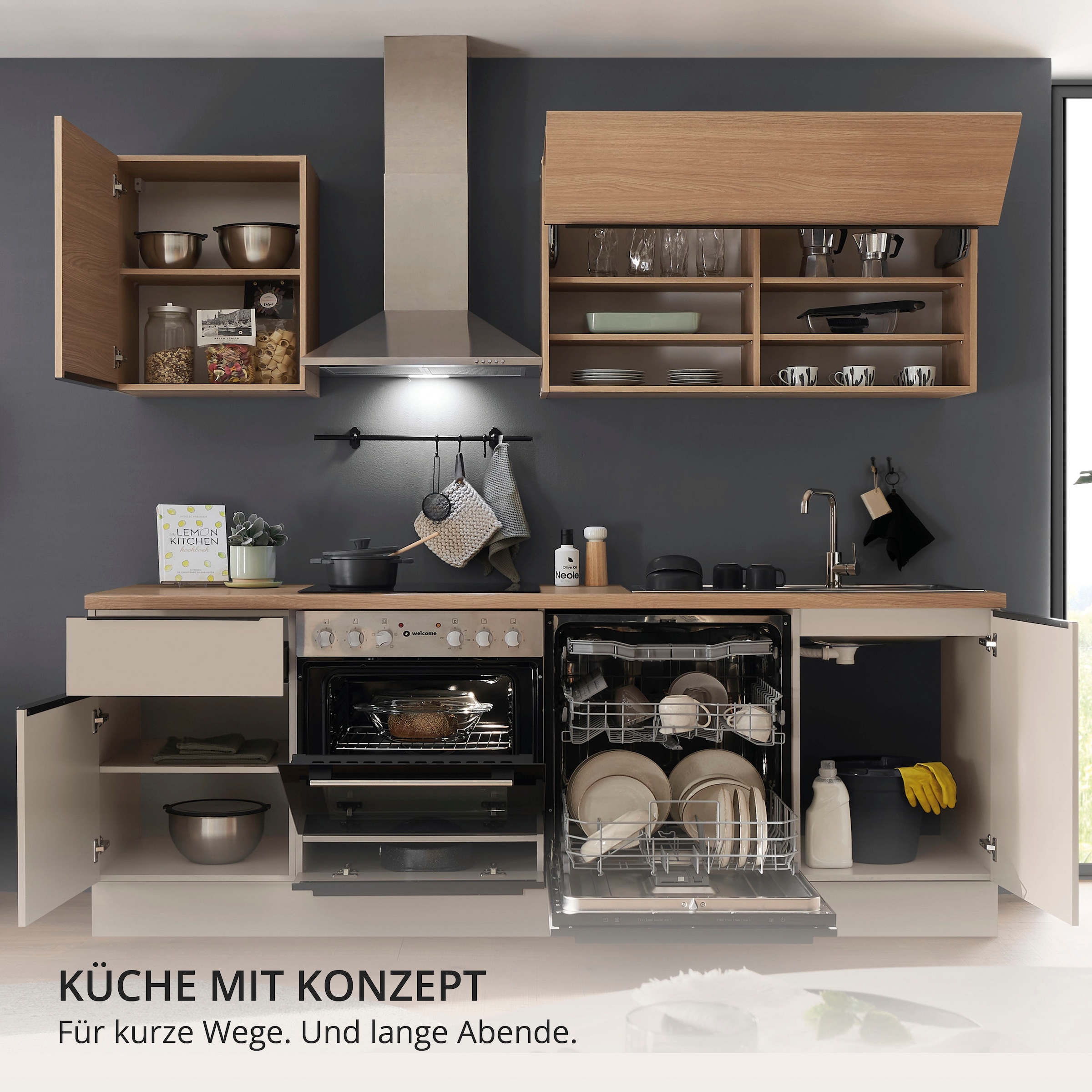 KOCHSTATION Küchenzeile »Cocco« Breite 220 cm, wahlweise mit E-Geräten und Induktion