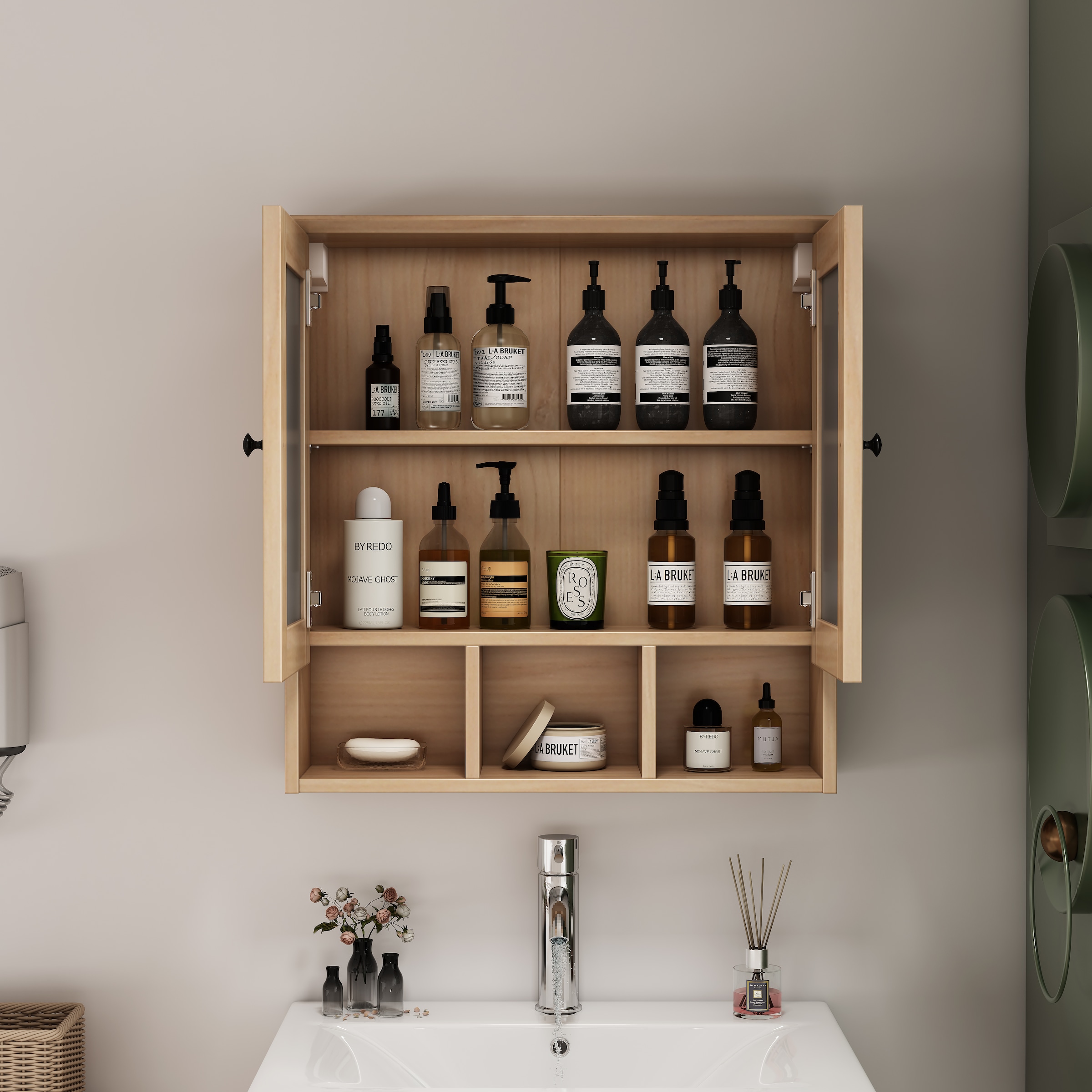 welltime Spiegelschrank »STOCKHOLM« mit 2 Spiegeltüren, offenen Fächern und verstellbaren Einlegeböden